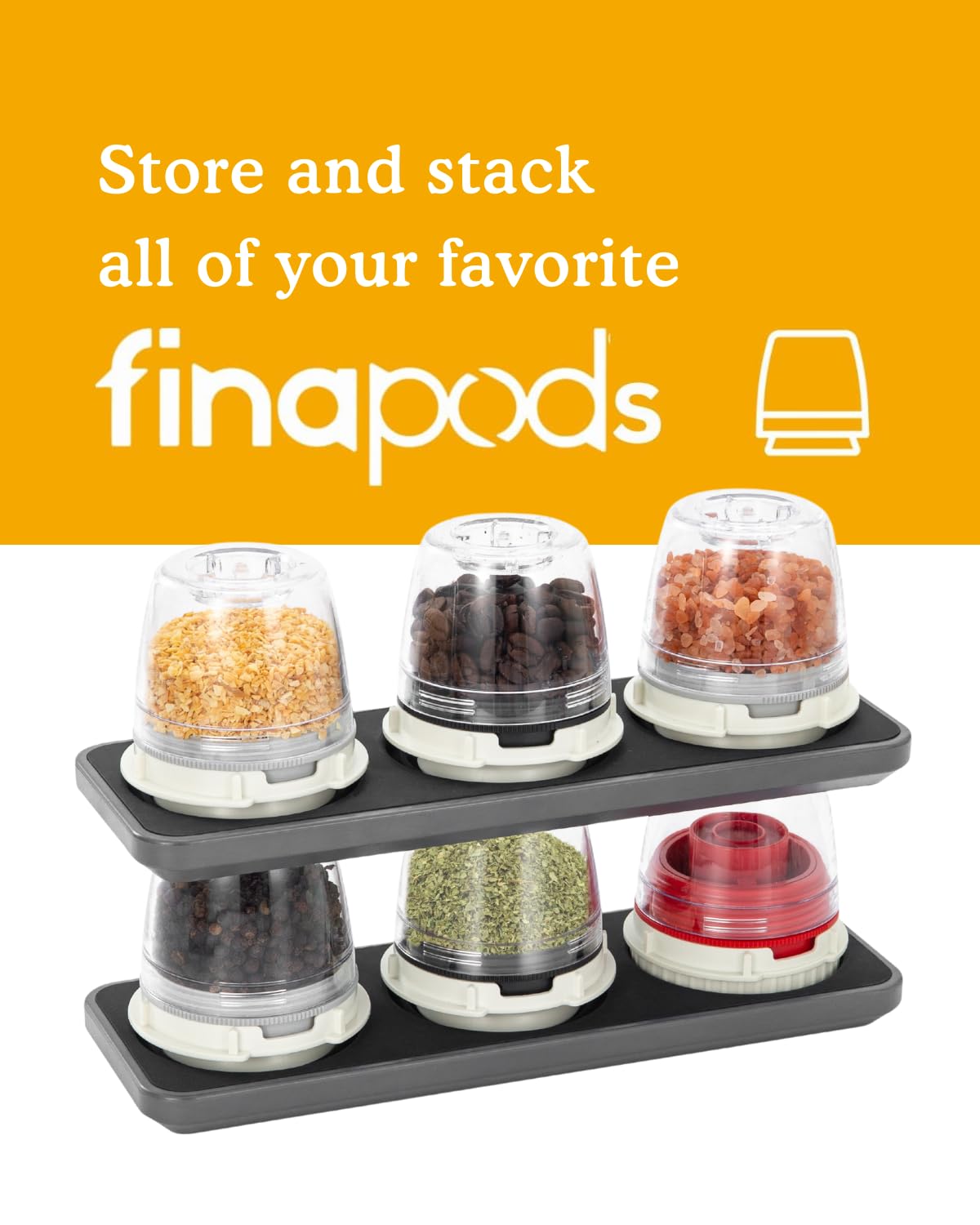 FinaMill Slate Trio Stackable Tray – Spice Rack for 3 FinaMill Pods, Durable Kitchen Organizer for Spice Grinder, BPA-Free, Easy to Clean, Keeps Spices Neat and Accessible, Home and Kitchen Gift Ideas
