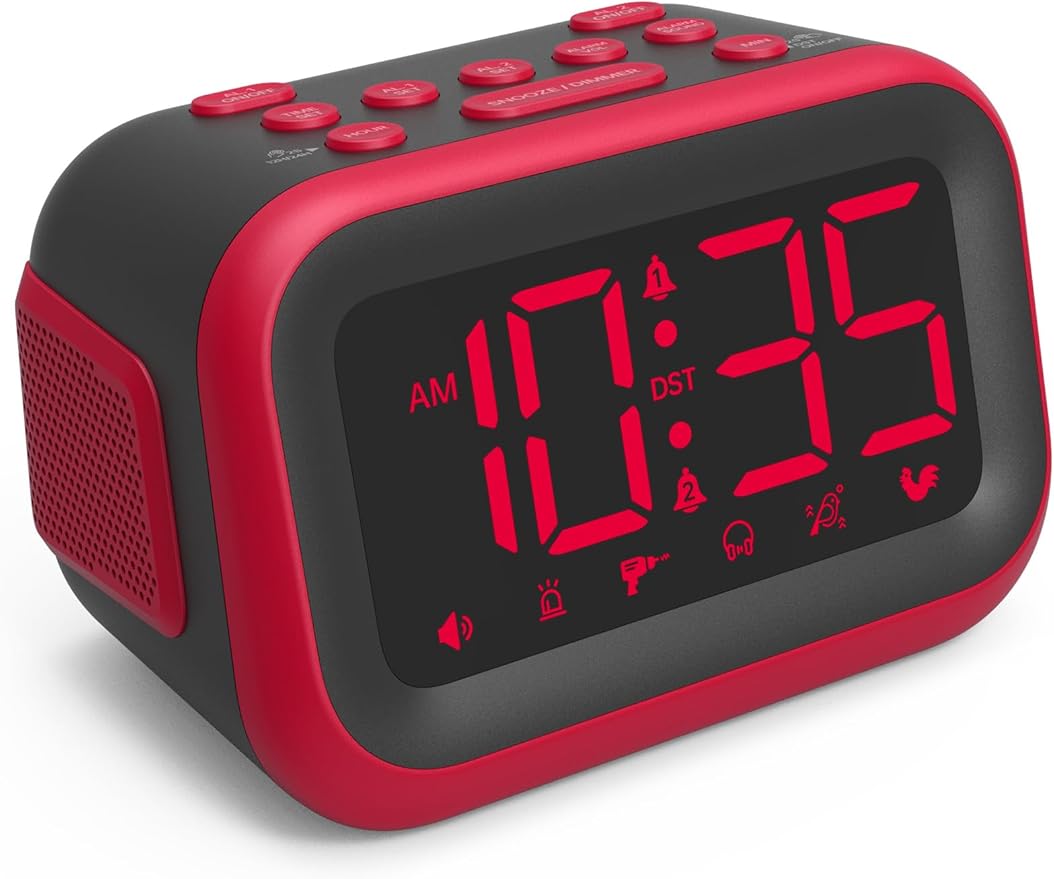 Acedeck Super Loud Alarm Clock: 115dB Wake-Up Power | Dual Alarms and 6 Alarm Sounds for Heavy Sleepers Adults and Shift Workers - Bedroom and Daily Wake-Up Use (Red Digits)