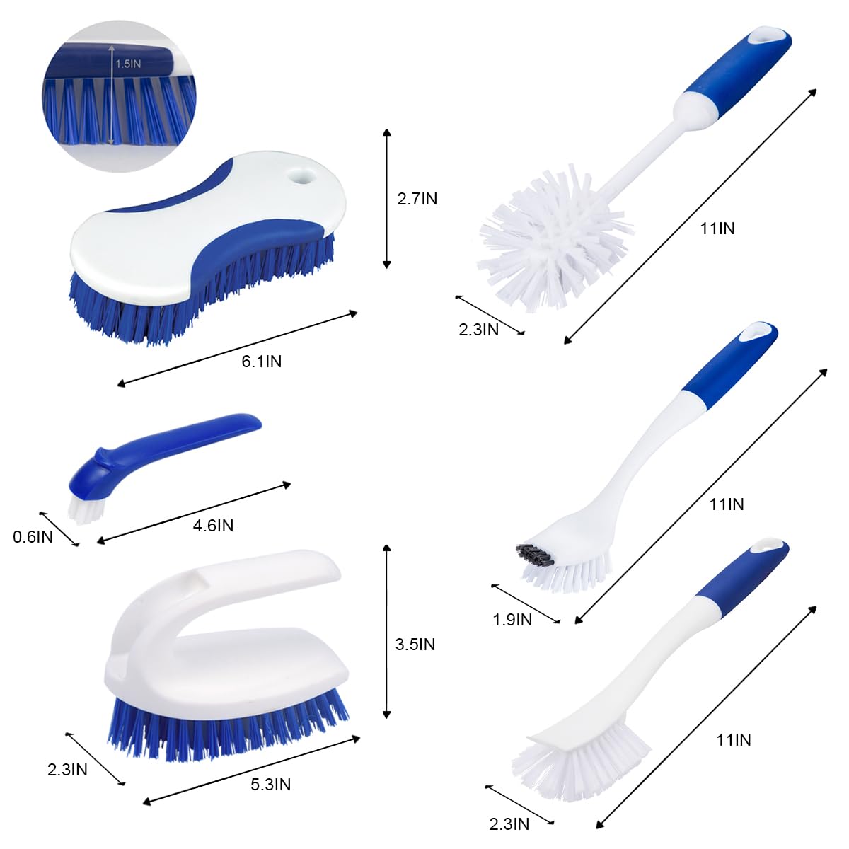 CELOX Kitchen Scrub Brush Set with Ergonomic Handle, Deep Cleaning Brushes, Include Dish Brush (Blue White)