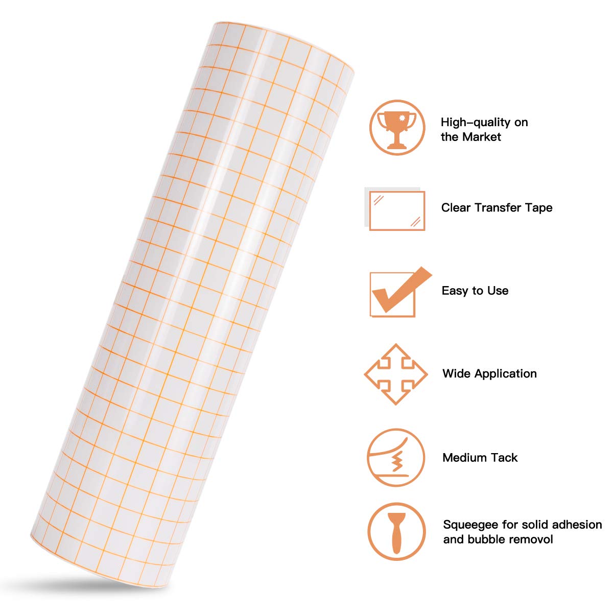 Transfer Tape for Vinyl - 12" x 70 FT w/Orange Alignment Grid for Adhesive Vinyl - Medium Tack Vinyl Transfer Tape for Silhouette Cameo, Decals, Signs, Windows and Stickers