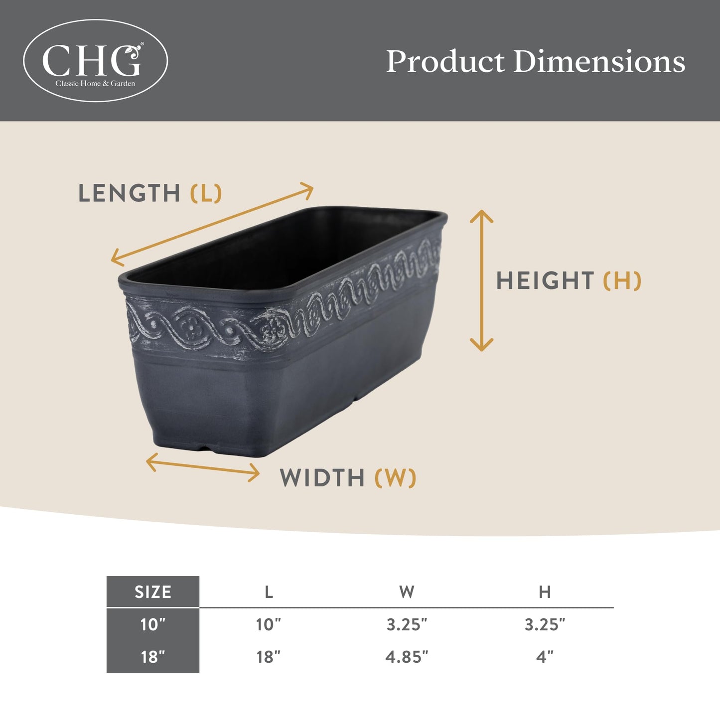 Classic Home and Garden Corinthian Trough Planter 10" Desert Tan