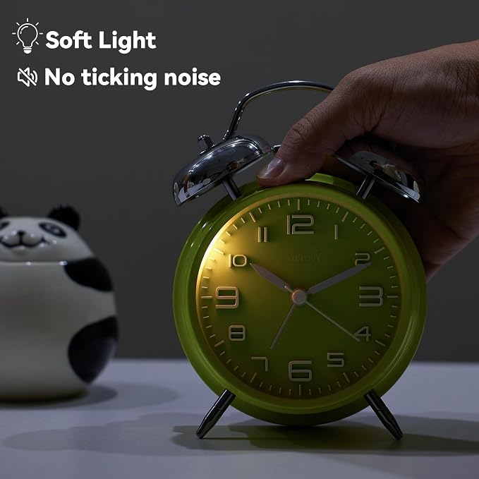 FLOITTUY (Loud Alarm for Deep Sleepers 4'' Twin Bell Alarm Clock, Stereo Digital Dial Alarm Clock with Backlight for Bedroom and Home Decoration(Lime Green)