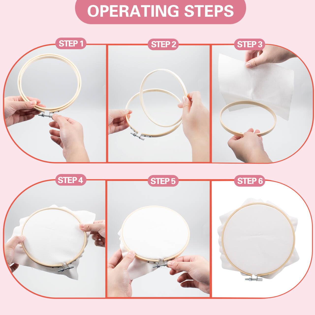 4 PCS Embroidery Fabric with Frame 2 Sizes, 4 Bamboo Embroidery Hoops and 4 Pre-Cut White Cotton Fabric Squares, Cross Stitch Hoops and Frames, for Art Craft Sewing
