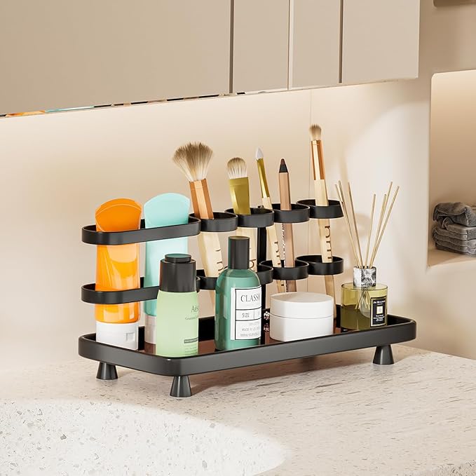Toothbrush Holders for Bathrooms, Metal Electric Toothbrush and Toothpaste Organizer, Vanity Countertop Bathroom Accessories Organizer Storage, Black