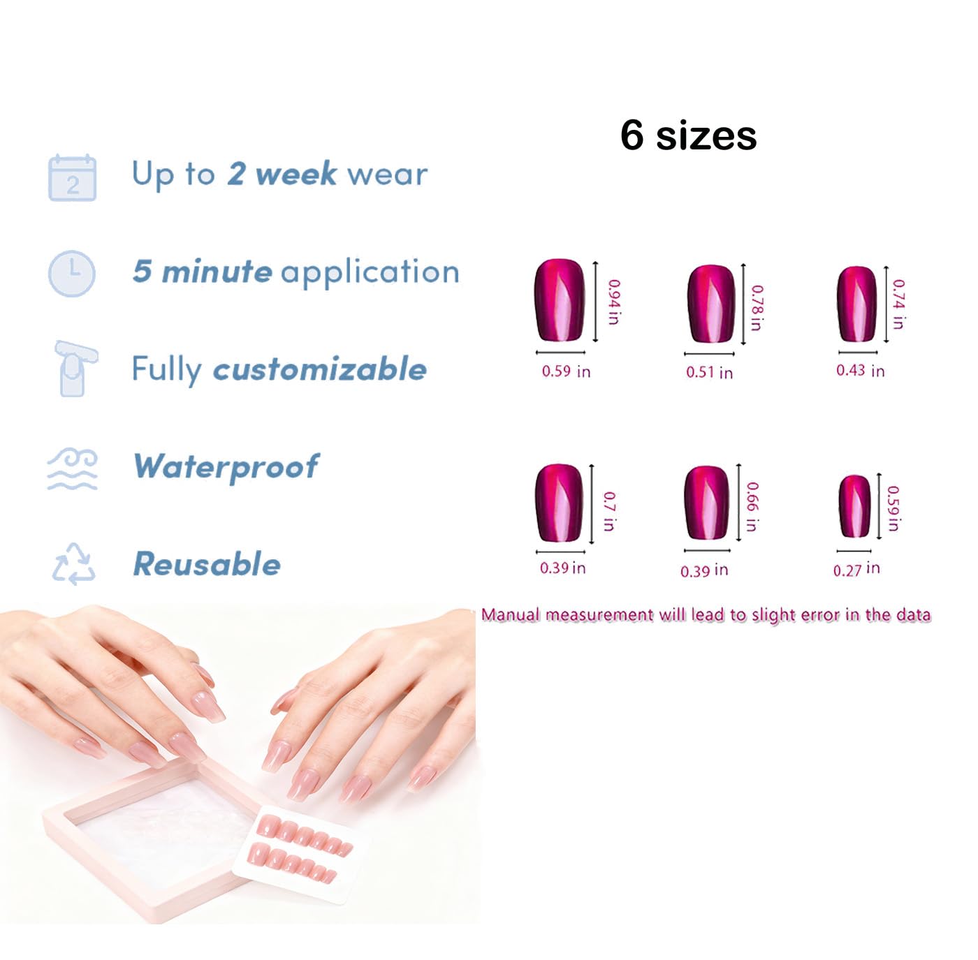 YOYfinee 24Pcs Press on Nails Medium—Short Square Fake Nails Magnetic Cat's Eye Nails. Purple(12)