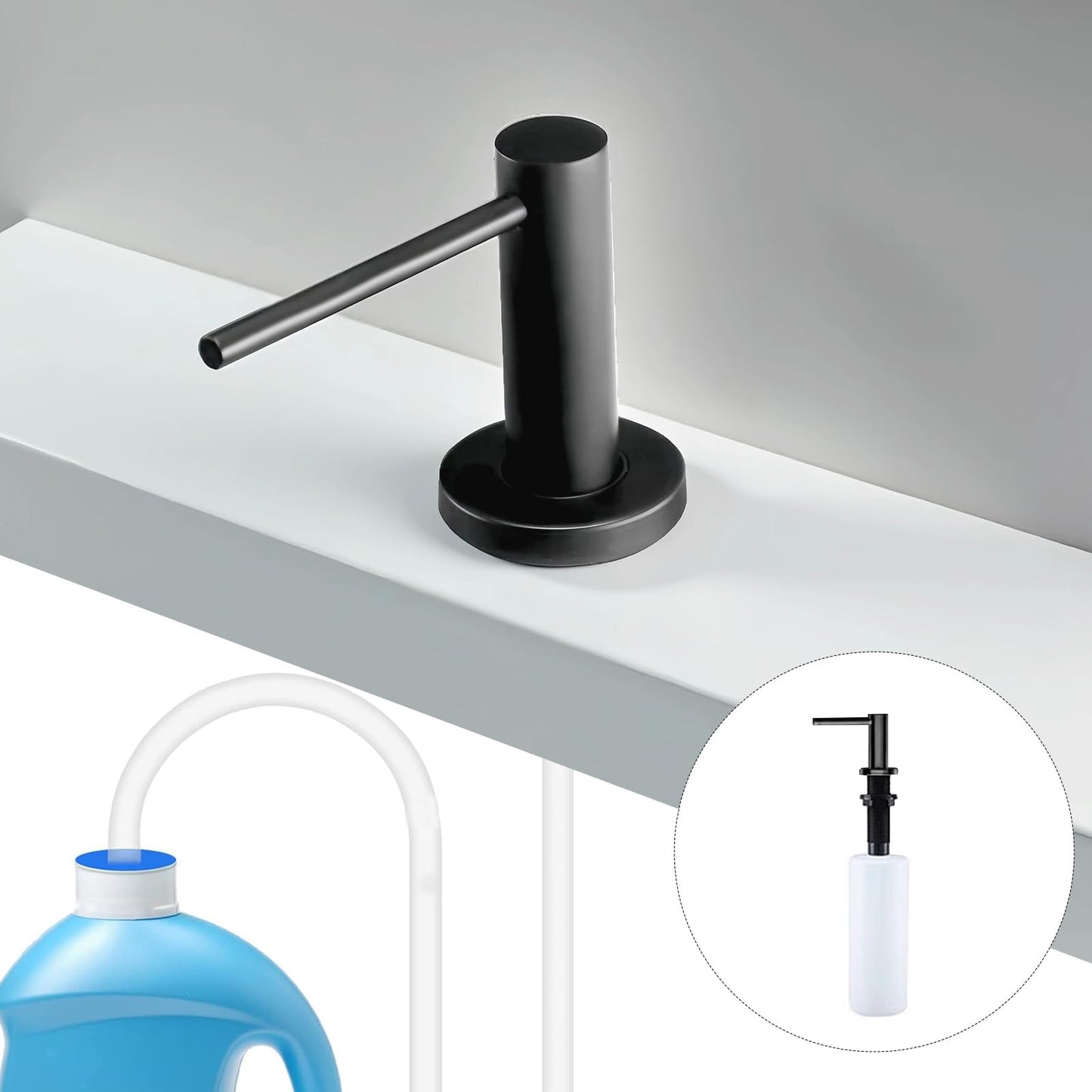 Soap Dispenser for Kitchean Sink, Built in Black Soap Dispenser Stainless Steel Soap Pump with 40" Extension Tube and 500ml Bottle Easy to Refill