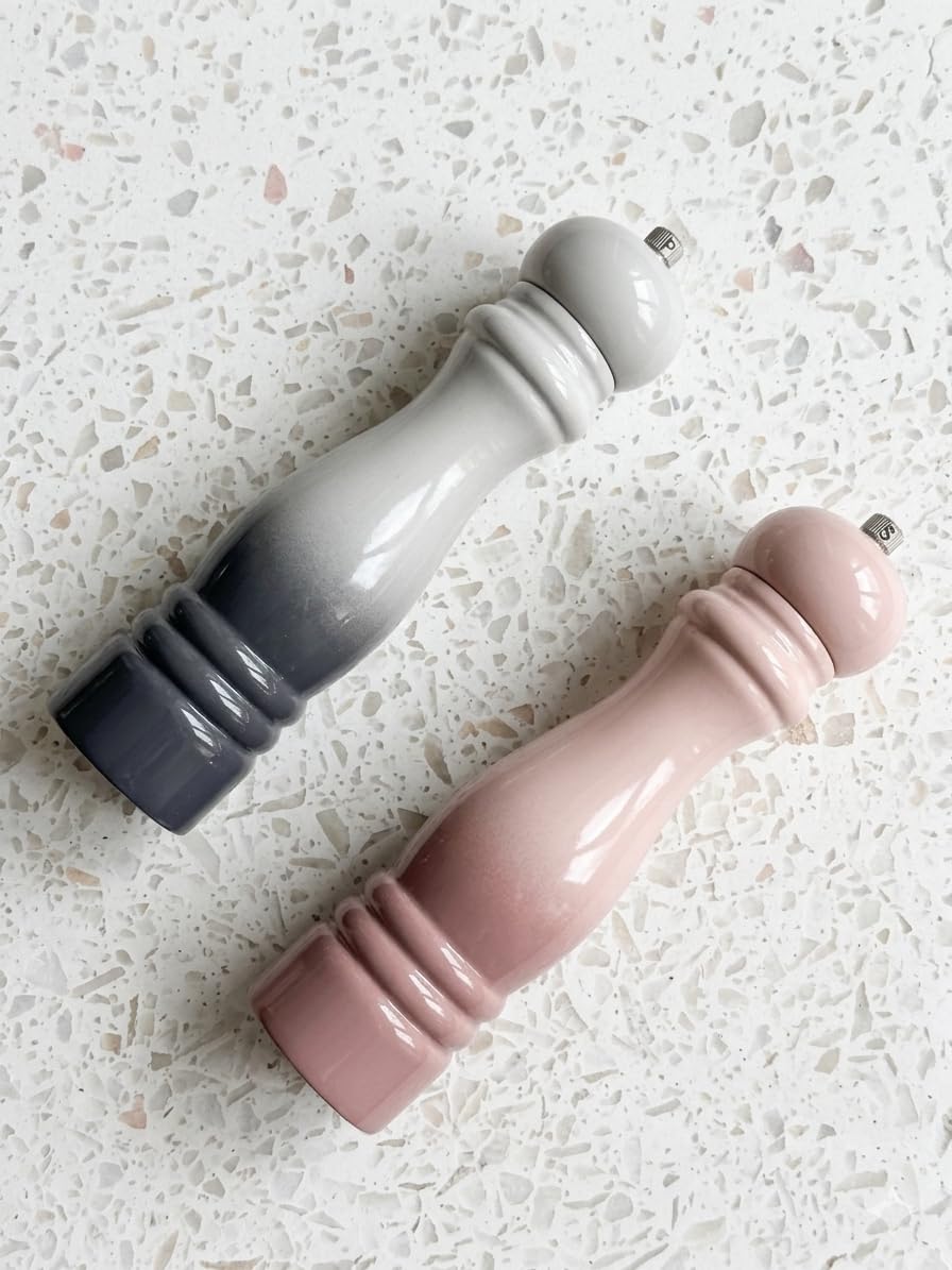 Salt and Pepper Grinder Set, 8.5 Inch, Pink/Grey Gradient Classical Design, 2-Piece (Pink)