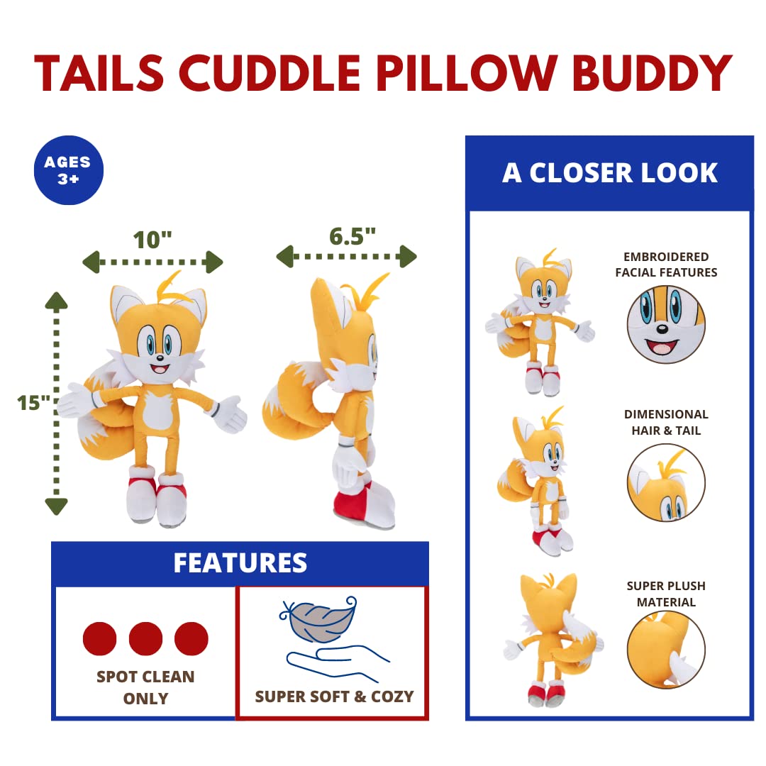 Sonic The Hedgehog Tails, Anime, Bedding Super Soft Plush Cuddle Pillow Buddy, (Official Sega Product) By Franco