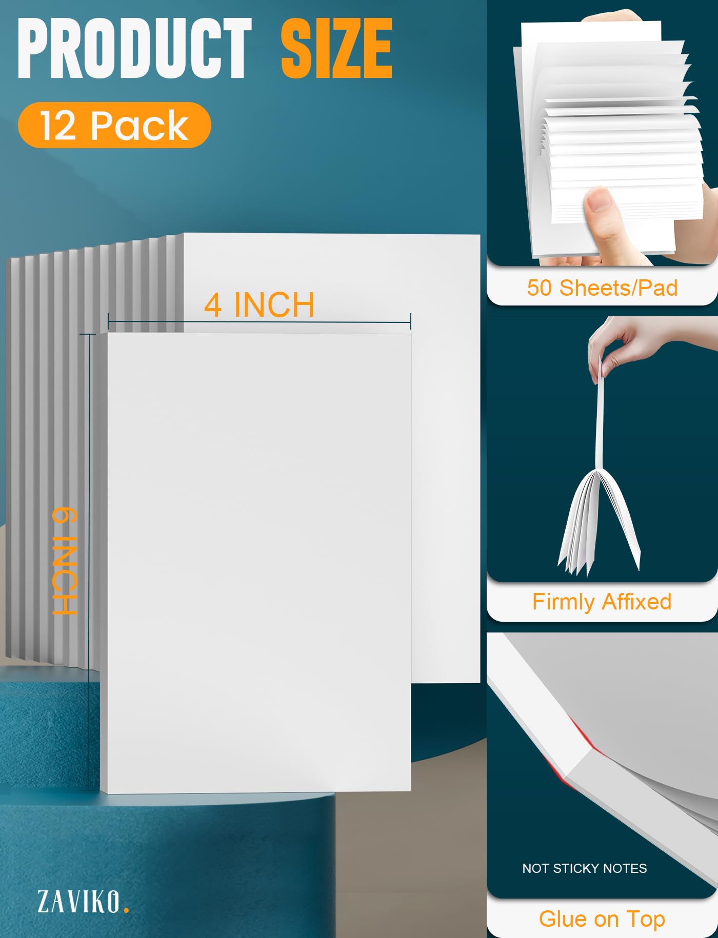 12 Pack Blank Note Pads 4x6 Inch, 50 Sheets Per Small Notepads, Blank Scratch Pads for Writing, Tear Off Notepads 4x6, Unlined Memo Pad of Paper, Server Note Pads Suitable for To Do Grocery List