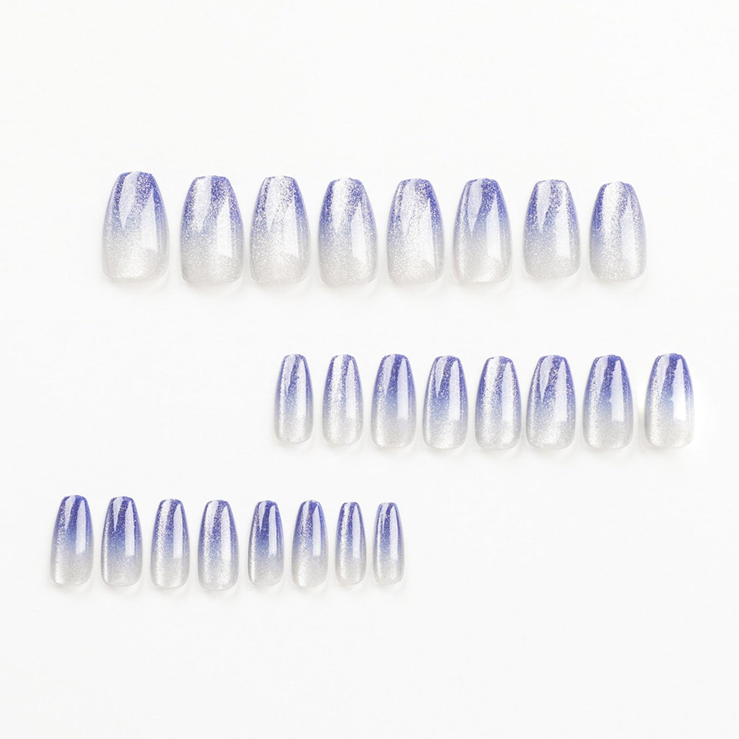 Blue Press on Nails Short Fake Nails Coffin Nails Press ons Cat Eyes Glue on Nails Ombre Acrylic Nails Summer False Nails Glossy Artificial Nails Cute Stick on Nails for Women 24Pcs