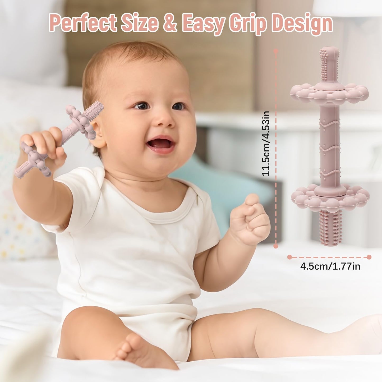 4 Pack Teething Toys for Babies 0-3 3-6 Months – Anti-Choking Design,Teething Relief for Infant Straws Sticks 6-24 Months, Baby Toddlers Silicone teether Tubes