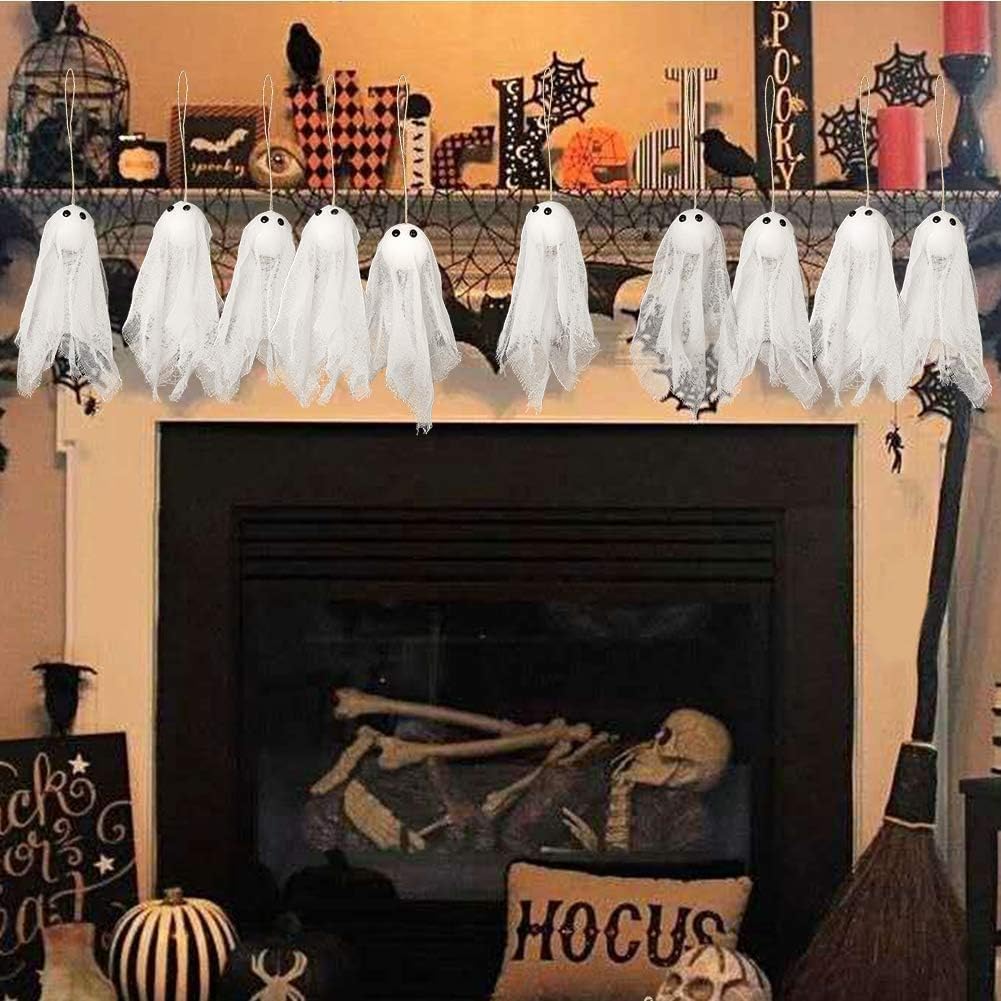 Decor365 Spooky Christmas Tree Hanging Ghost Decor Small Cute White Ghosts Creepmas Decorations Ofiice Classroom Living Room Mini Ghost Garland Outdoor Spookmas Party Decorations (Pack of 12)