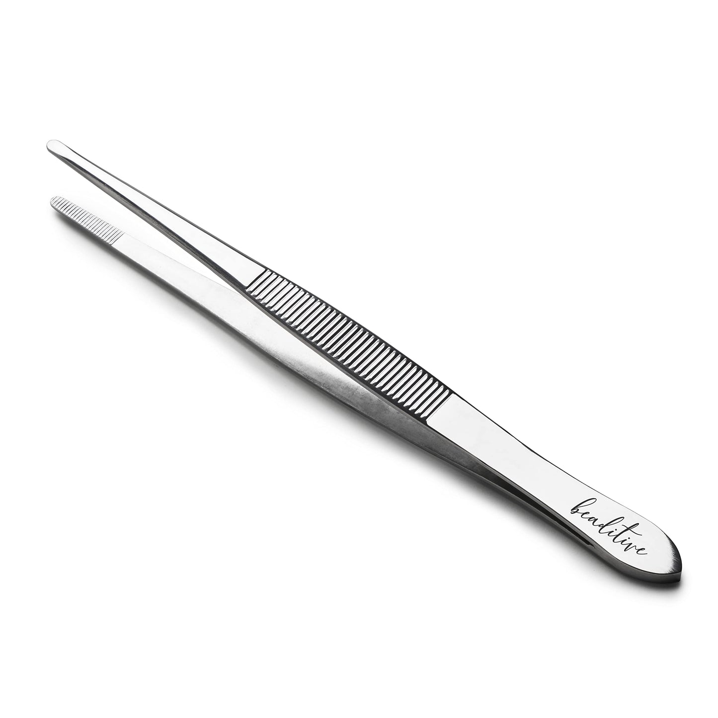 Beaditive 5.5-inch Sewing Machine Tweezers Set (3-pc) Serrated Straight Tips | Professional Grade, High Precision | Stainless Steel