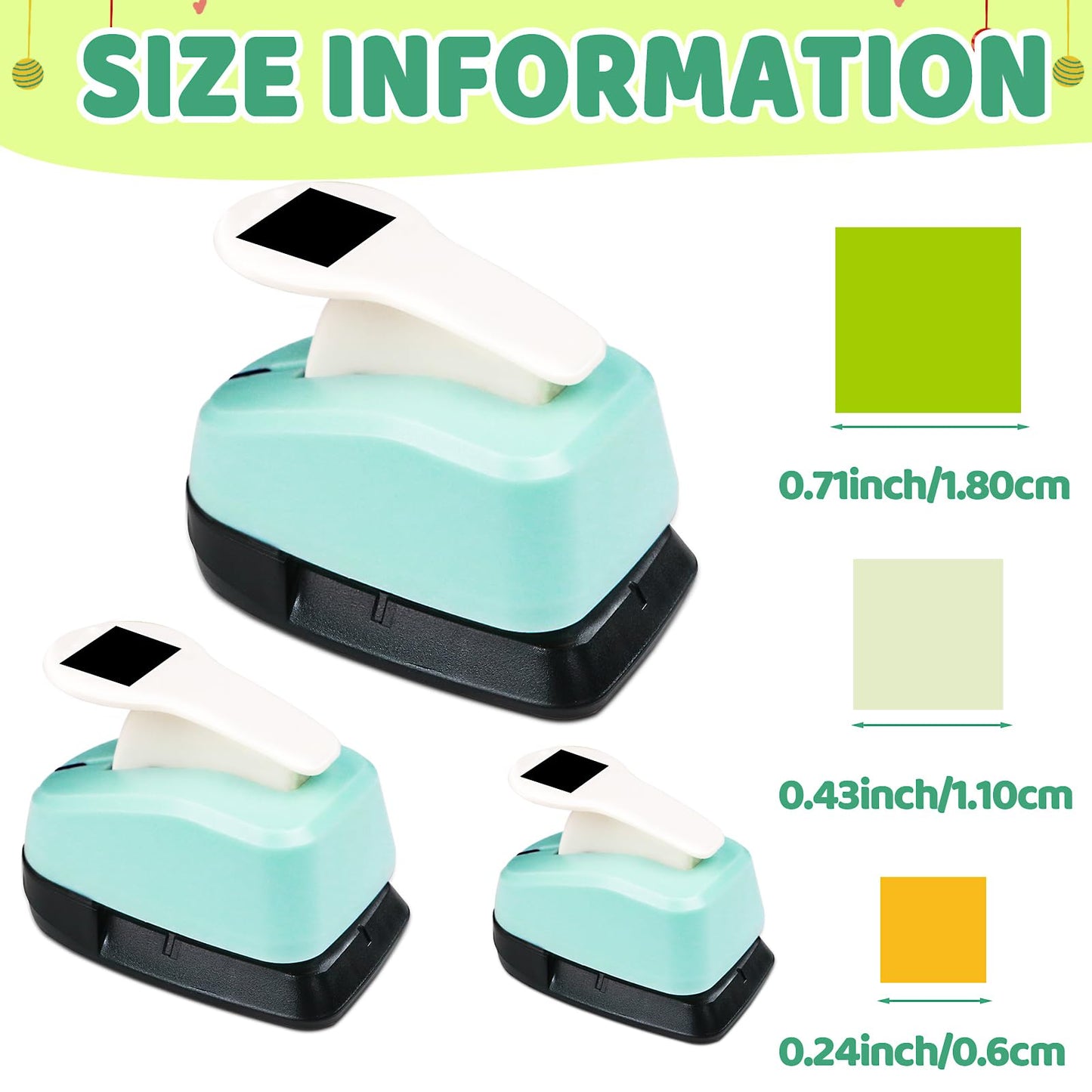 Square Punch for Crafting Scrapbooking Cards, 3/8'' 5/8'' and 1'' Square Lever Action Craft Puncher, Scrapbooking Crafting Tool Handmade Paper cuadrado Punches for DIY Cards Making