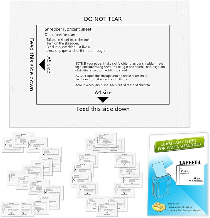 Laffeya Shredder Lubricant Sheets, Paper Shredder Sharpening, Shredder Cleaning Sheets (30 Pack)