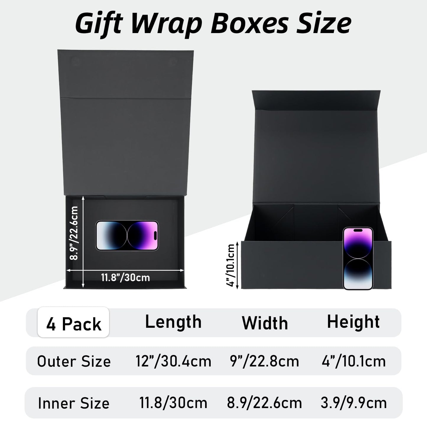 Edenseelake 12x9x4 Inch Black Gift Boxes with Magnetic Closure Lids for Presents, Wedding, Valentine’s Day, Father’s Day, Birthday