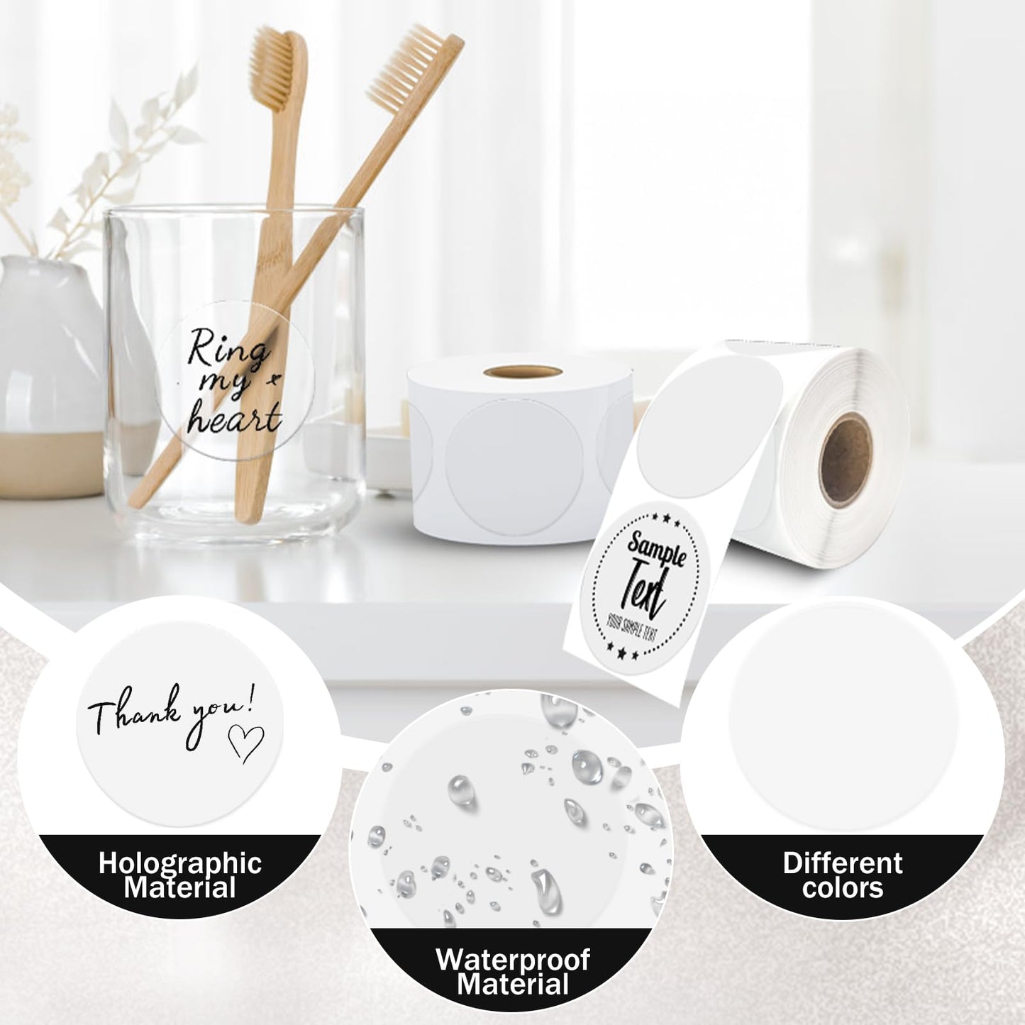 400Pcs/Roll - 2 Inch Clear Thermal Labels, Waterproof & Oil-Resistant Round Stickers, Circle Printer Labels for Business Logo, Pricing, Address, Thanks/Blessing Label