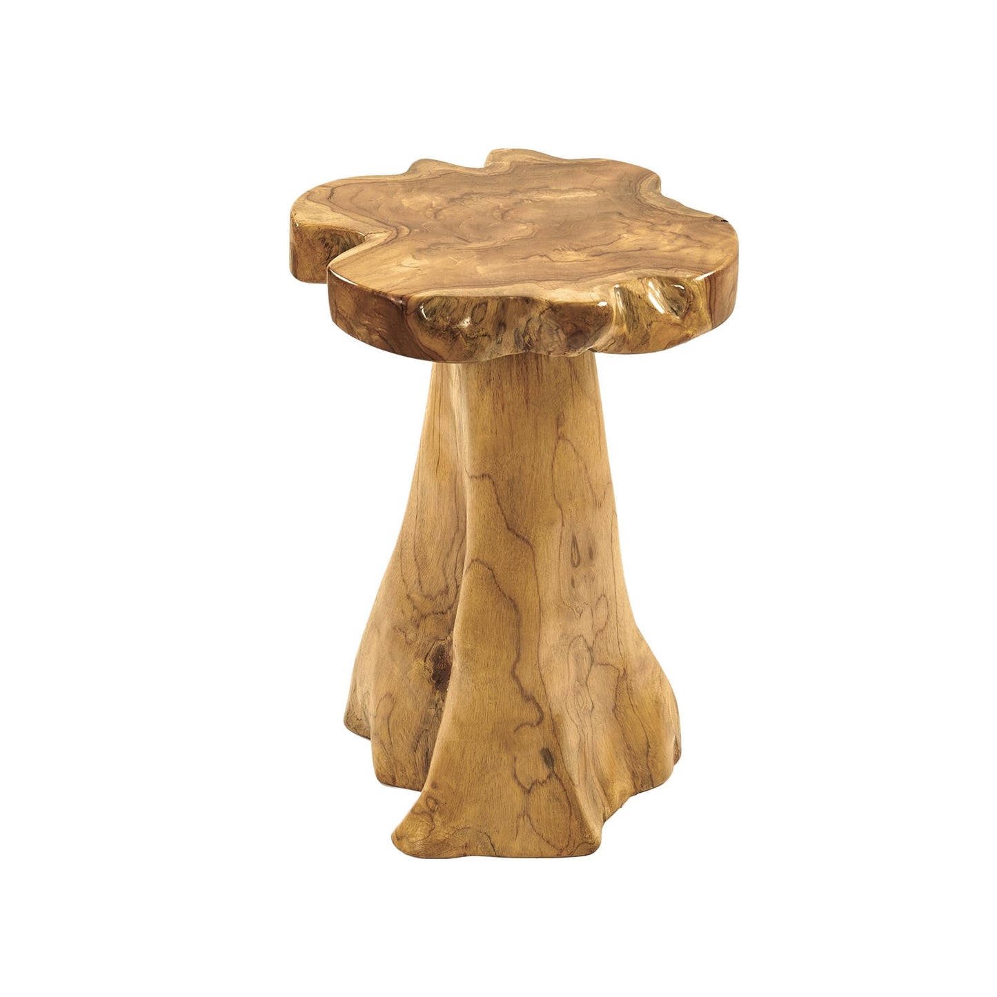 Greenage Solid Teak Wood Plant Stand 15.5" x 15.5" x 19.5" H | Rustic Live Edge End Table for Living Room Bedroom | Tree Stump Style Side Table for Coffee or Courtyard Decor