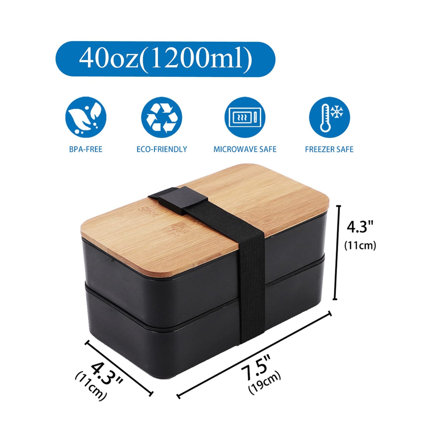 Japanese Bamboo Bento Box with Compartments and Utensils Stackable Lunch Box Includes Lunch Bag for Meal Prep Black