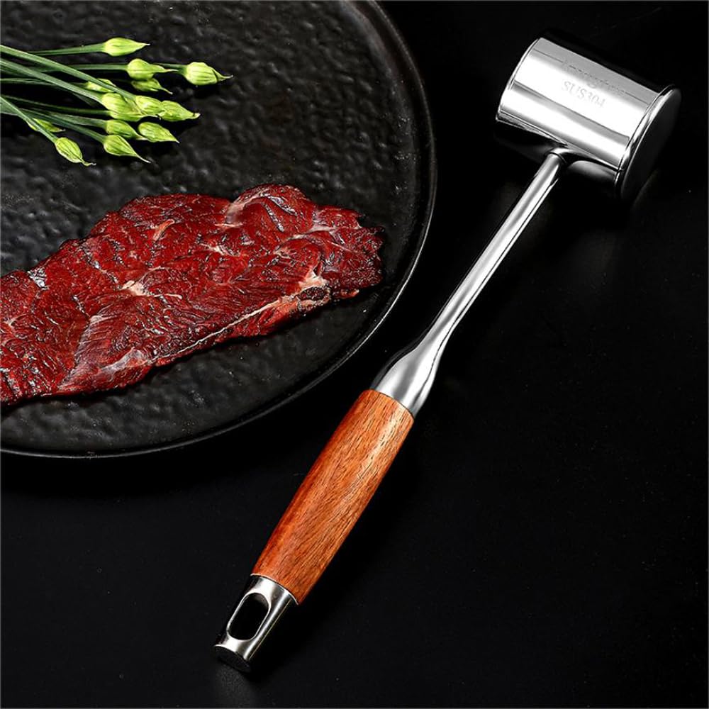 Aideart Meat Pounder,kitchen mallet 304SS,Meat Mallet Meat Hammer Meat Beater for Tenderizing and Flattening Meat,Meat Pounder Tenderizer for Pounding Meats, Hanging Loop,(Rosewood)