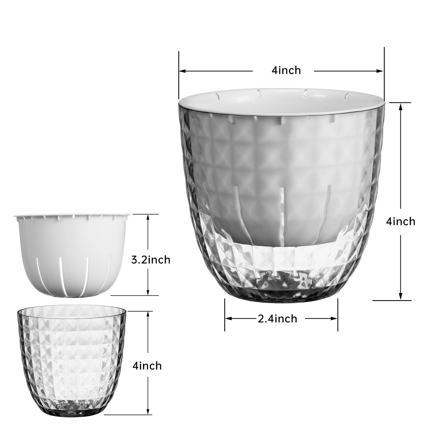 Etvski Self Watering Pots for Indoor Plants, Flower Pots, Self Watering Plant Pot-6pcs 4inch Clear