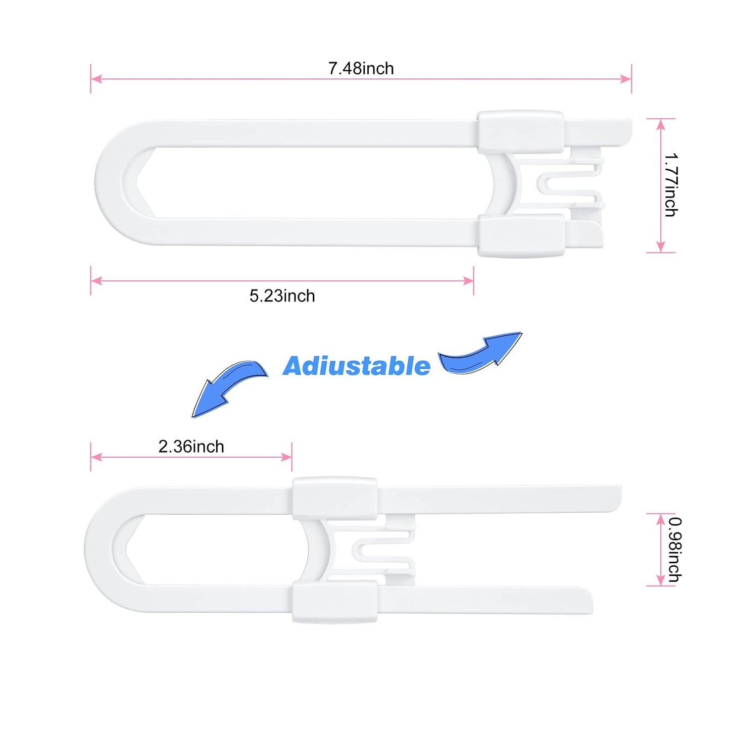 Vmaisi Baby Sliding Cabinet Locks - Adjustable U Shaped Child Safety Locks for Cabinets with Handles or Knobs, Childproof Latches for Kitchen Bathroom Storage Cupboards 10 Pack