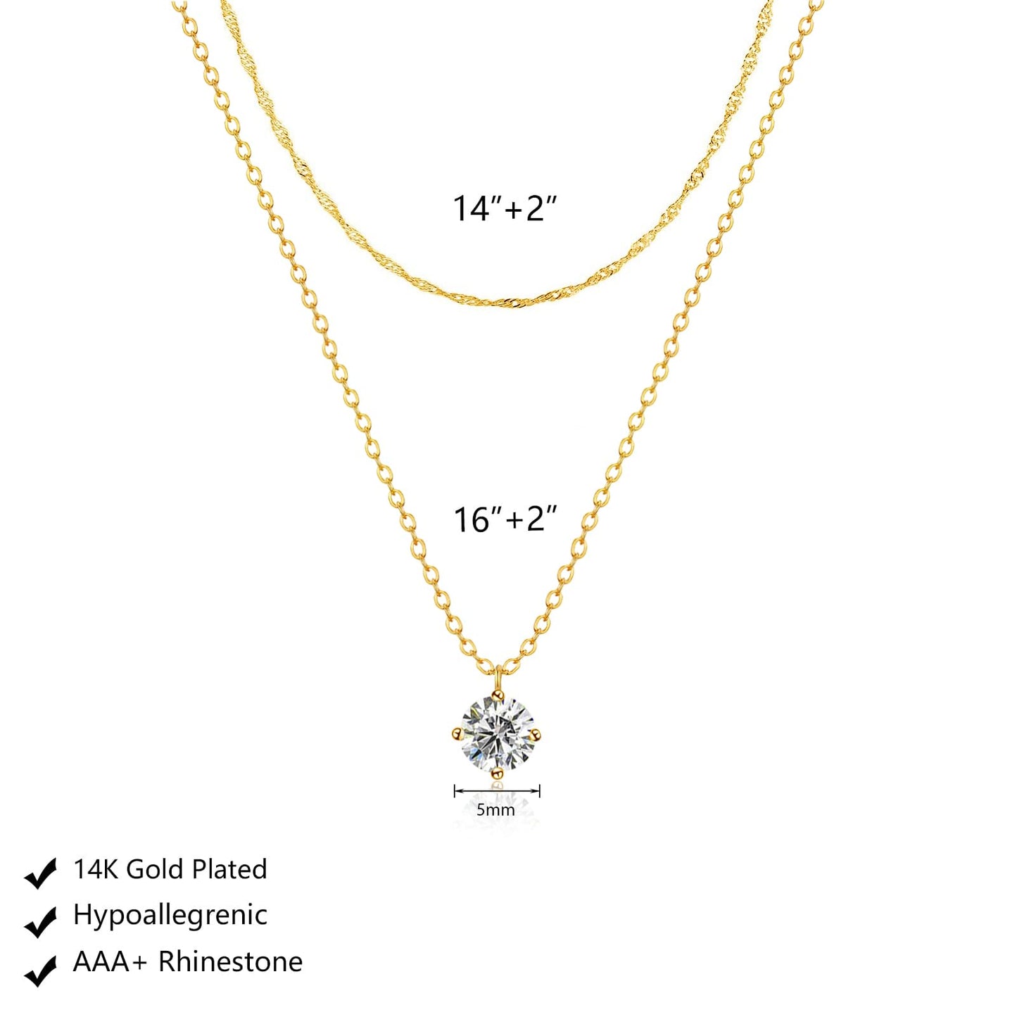 Zeffy Dainty Layered Necklaces Diamond Necklaces Simple CZ Solitaire Pendant Necklace Cute Chain Choker for Women Trendy