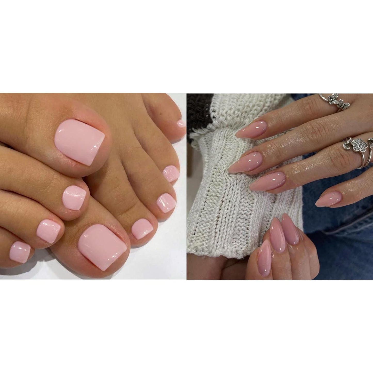 KXAMELIE Light Pink Press on Toes Short Square &Pastel Pink Press on Nails Medium Almond For Beach Party Daily Decoration in 72 PCS