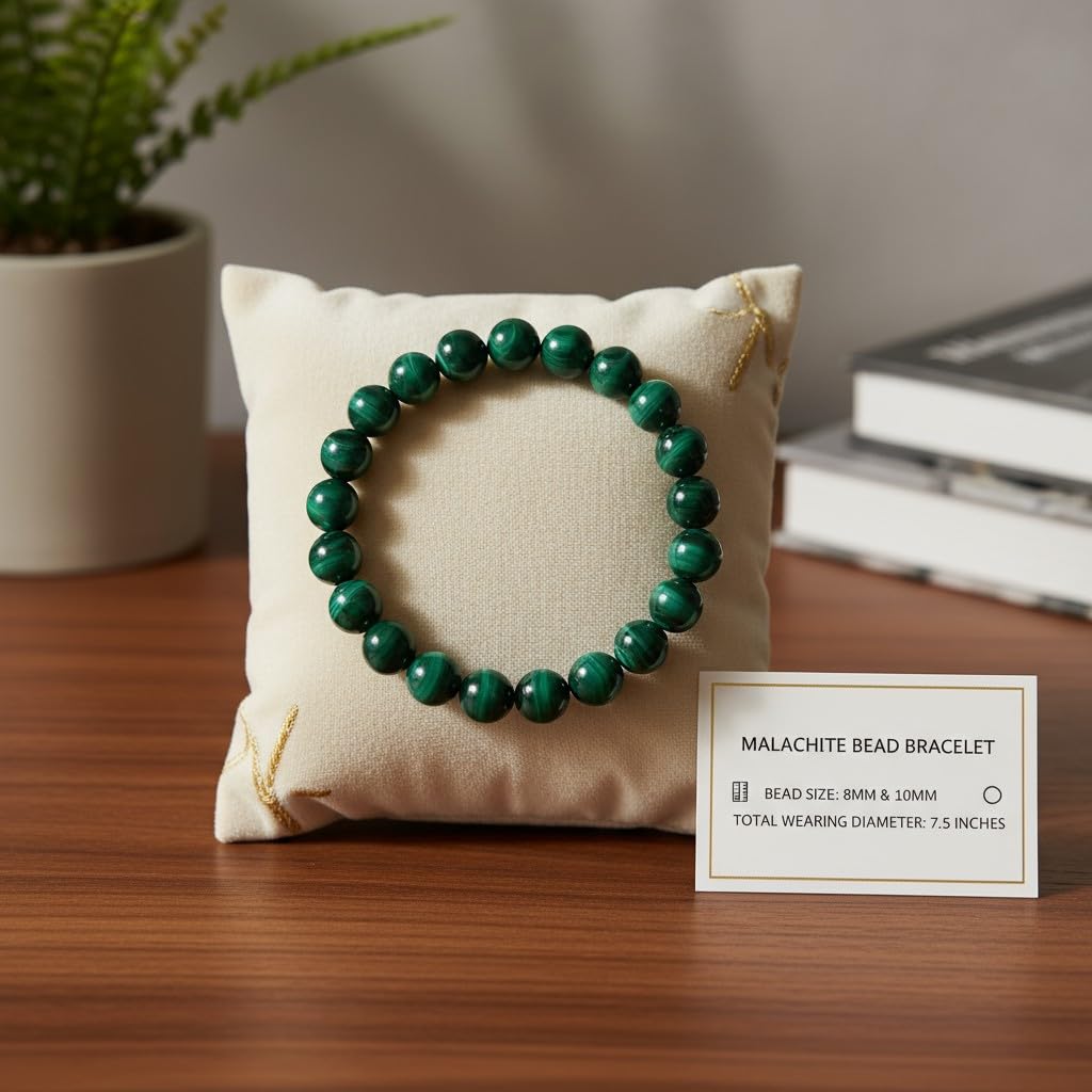 The Vida Handmade AAA+ Quality Crystal Stretch Elastic Bracelet - Nature Gemstone - Jewelry Gift - Holiday Gift - For Women & Men (Malachite)