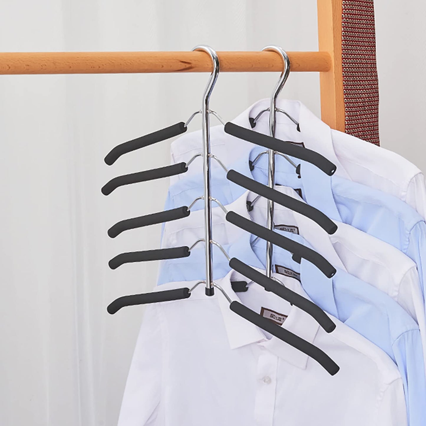 3 Pack 5 in 1 Hangers Blouse Tree Hangers Non Slip Space Saving Clothes Hanger Multi-Layer Clothes Hanger Stainless Steel Sweater Shirt Hanger Closet Storage Organizer(Black)