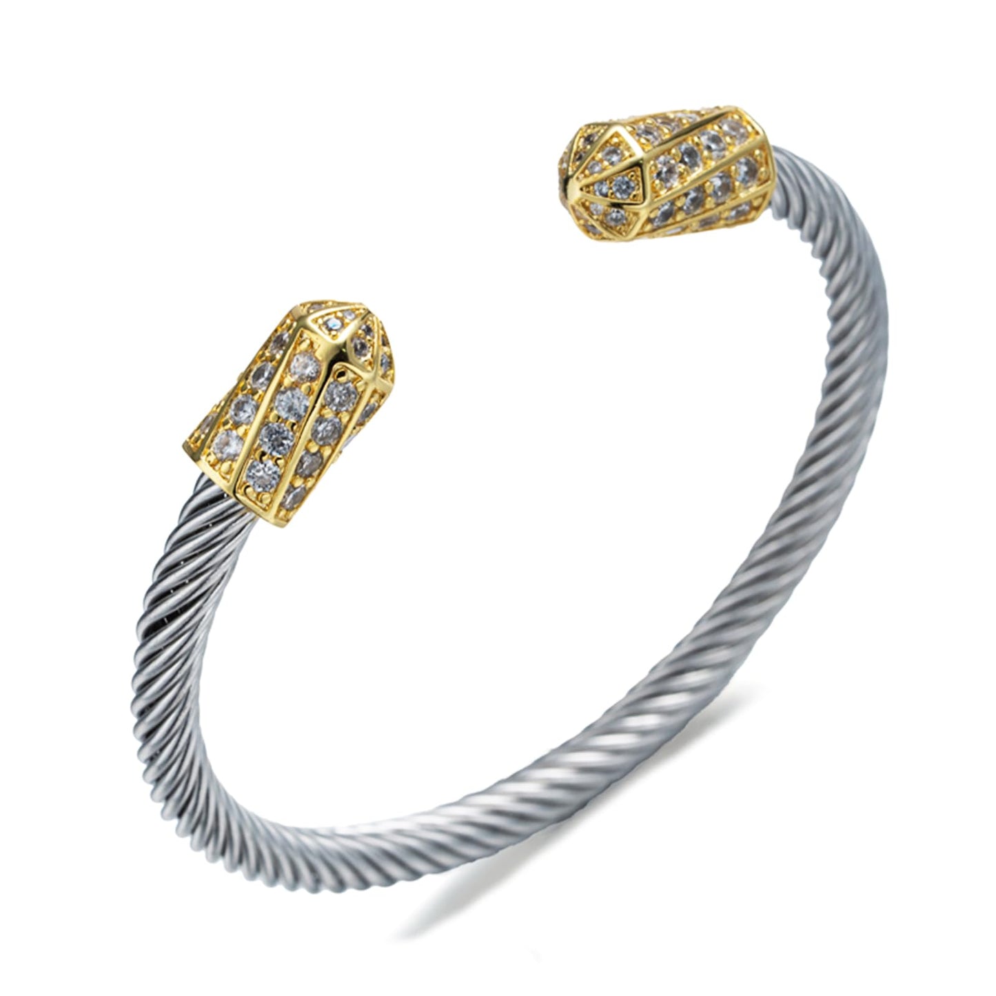 Exquisite Vintage Twisted Cable Cuff Bangle, Stainless Steel Bangle Bracelets for Women, Adjustable Bracelet with Cubic Zirconia