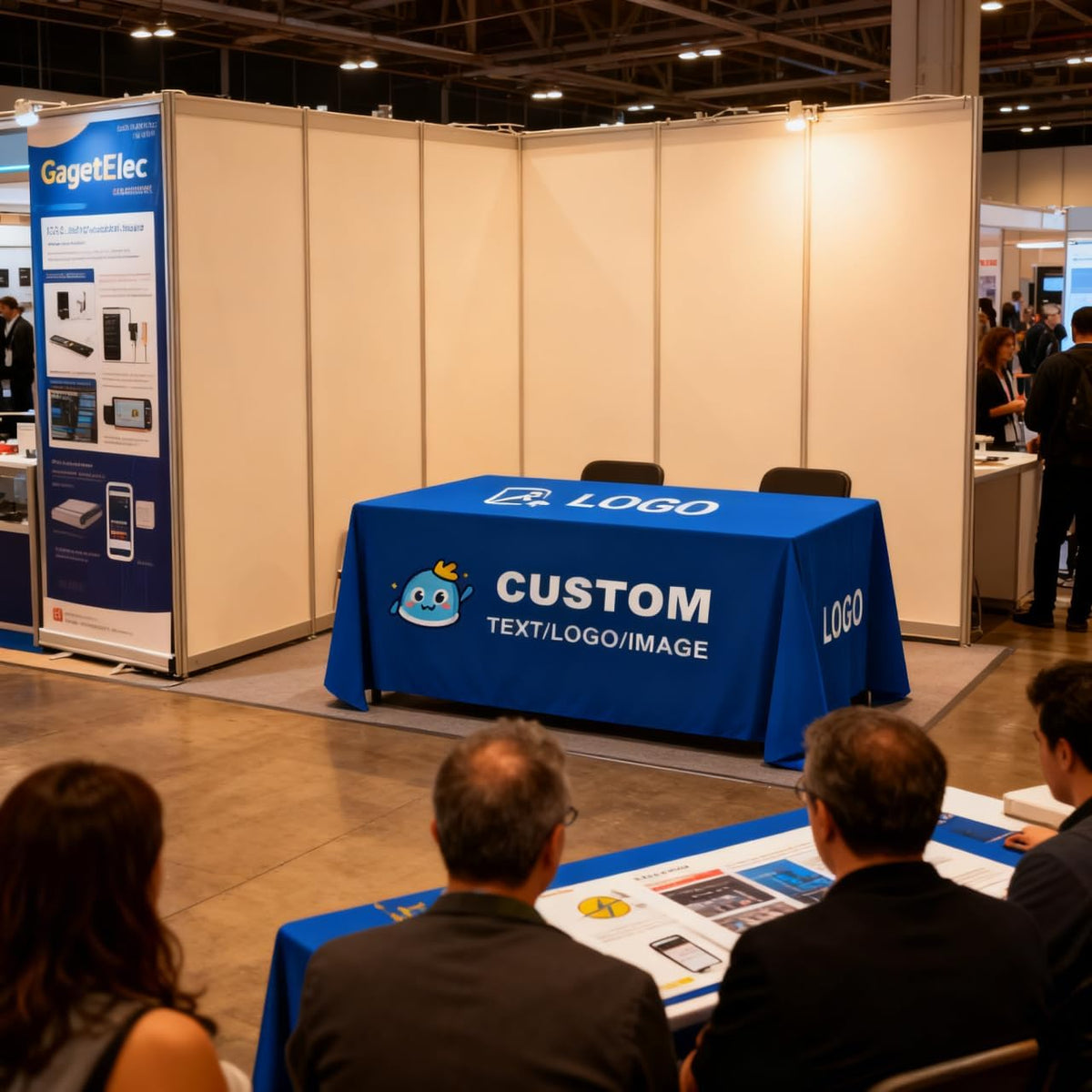 Custom Table Cloth with Business Logo, Personalized Table Cloth with Logo for 4FT 5FT 6FT 8FT 10FT, Ideal for Tradeshow Events, School, Associations, Birthday Party & Wedding (5FT Closed Back)