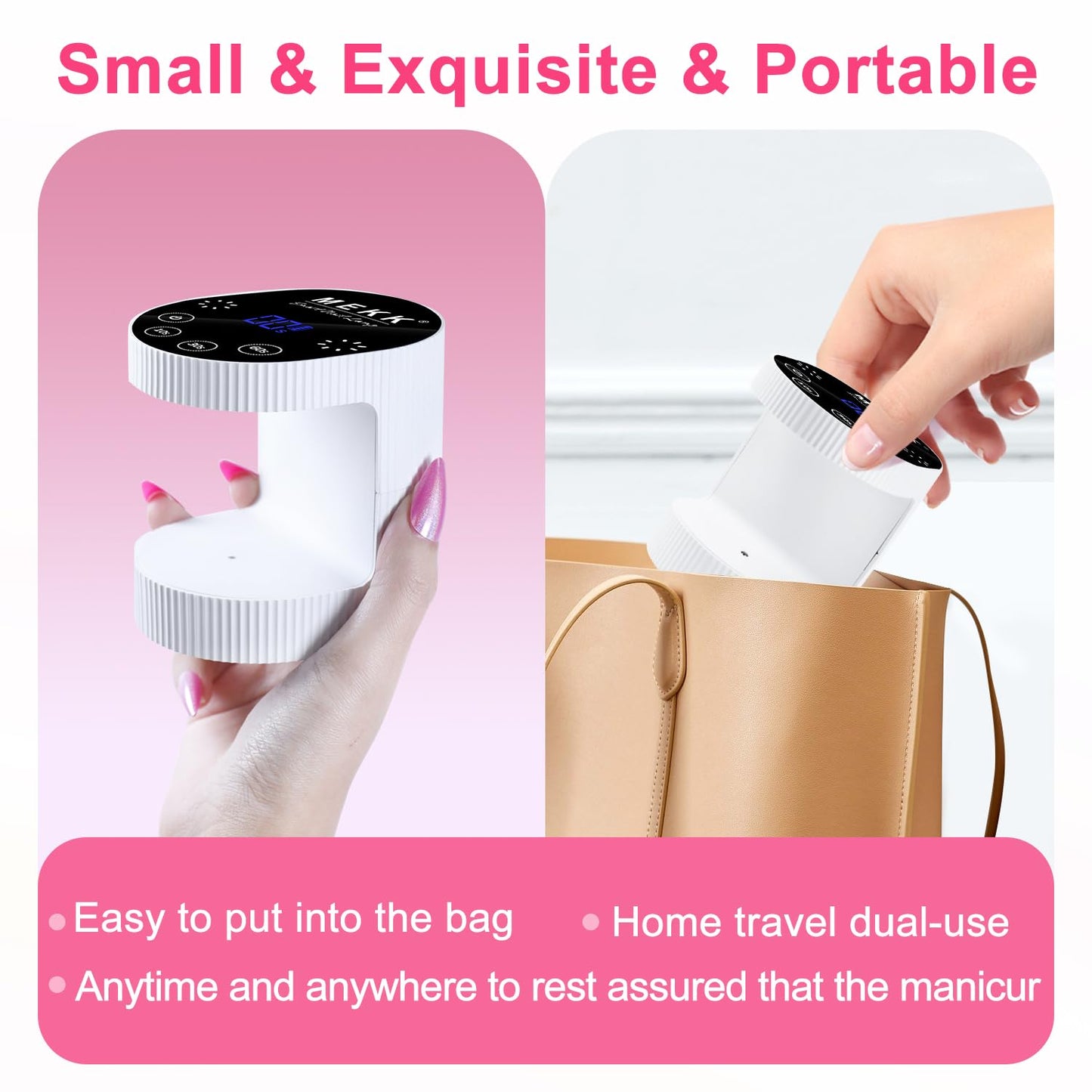 MEKK Cordless Mini UV Light for Gel Nails - 24W Rechargeable Mini UV LED Nail Lamp with Touch Control & Auto Sensor,Small Flash Cure Lamp,4 Timers,Portable Nail Light for Tavel & Home Use(White)