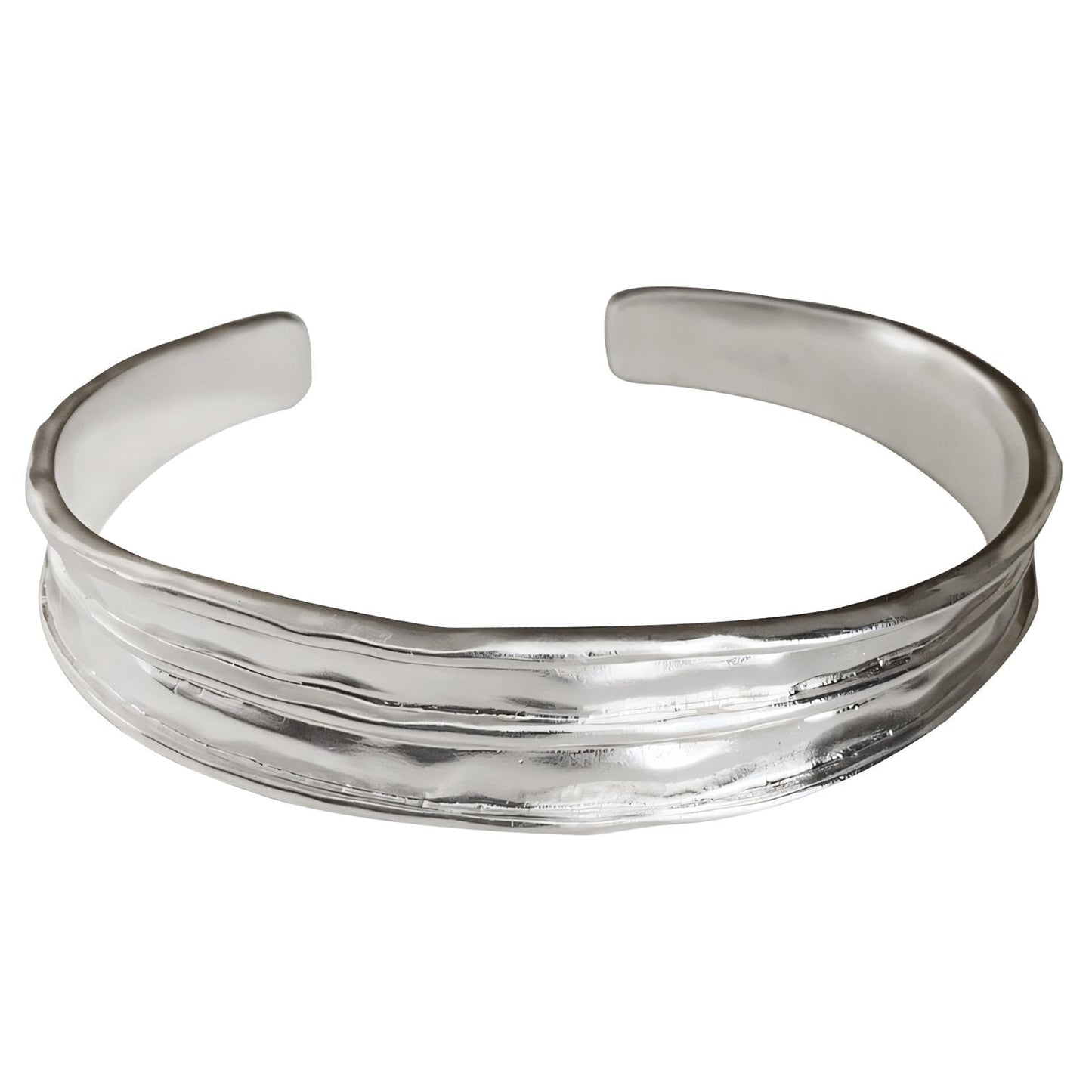 Handmade 925 Sterling Silver Bangle Bracelets For Women Irregular Hammered Cuff Bangles Texture Bangle Bracelets Open Adjustable Cuff Bangles For Women Wide Band Bangles Simple Statement Bangle Gifts
