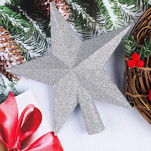 URATOT Glittered Christmas Star Tree Topper Christmas Decorative Holiday Treetop Shatterproof Star Ornament for Holiday Christmas Tree Decoration, Silver, 6 Inch