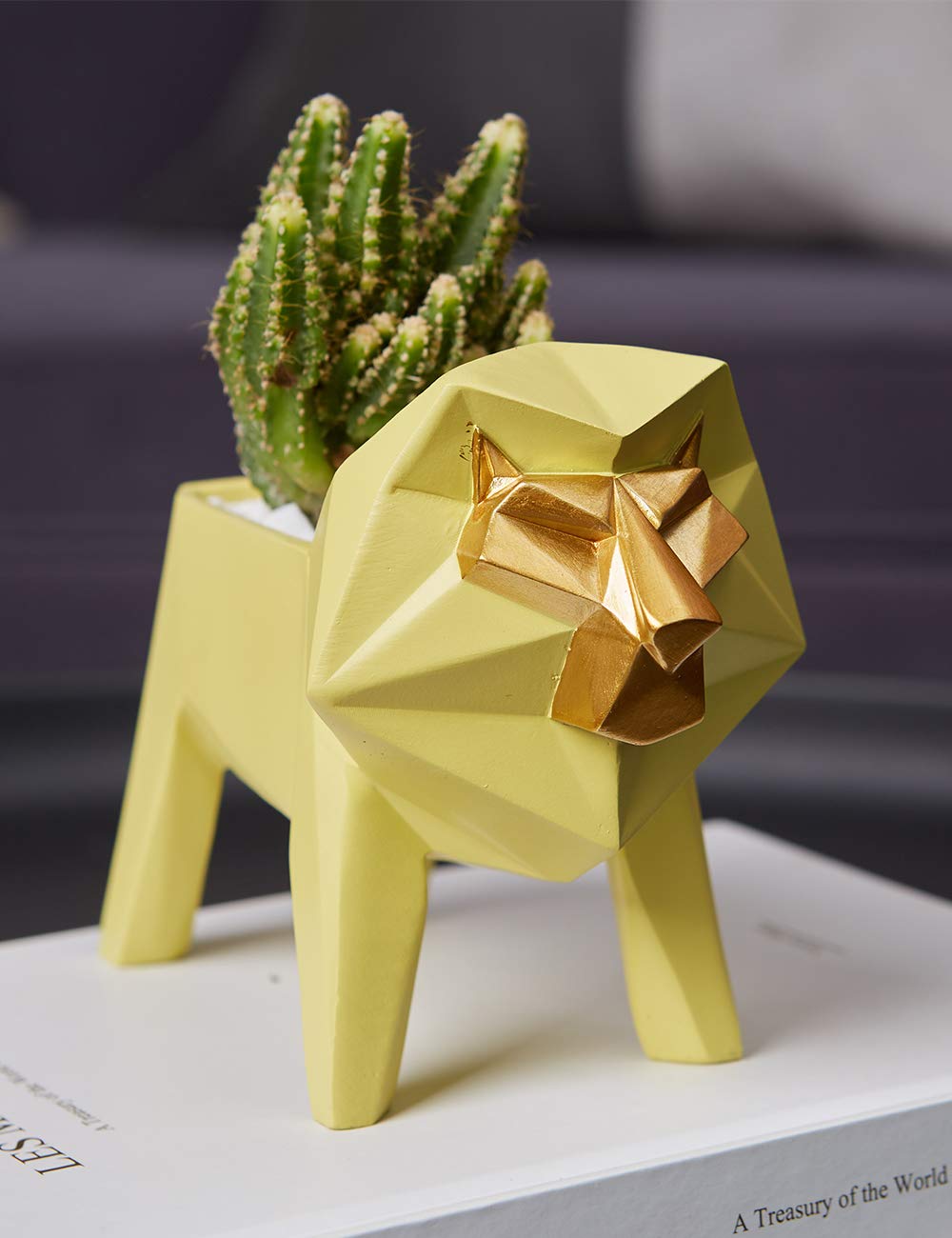 HAUCOZE Lion Statue Planter Succulent Pot Modern Animal Sculpture Home Decor Gift for Living Room Office 6.1 Inch