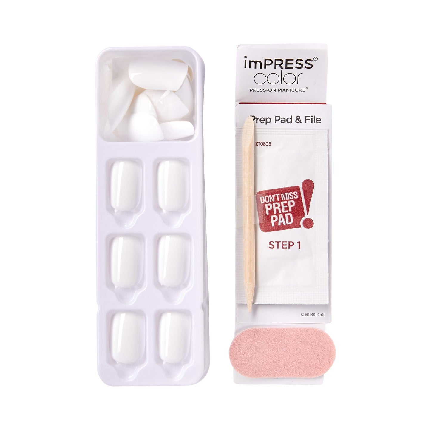 Kiss Impress No Glue Mani Press On Nails, Color, 'Frosting', White, Short Size, Squoval Shape, Includes 30 Nails, Prep Pad, Instructions Sheet, 1 Manicure Stick, 1 Mini File
