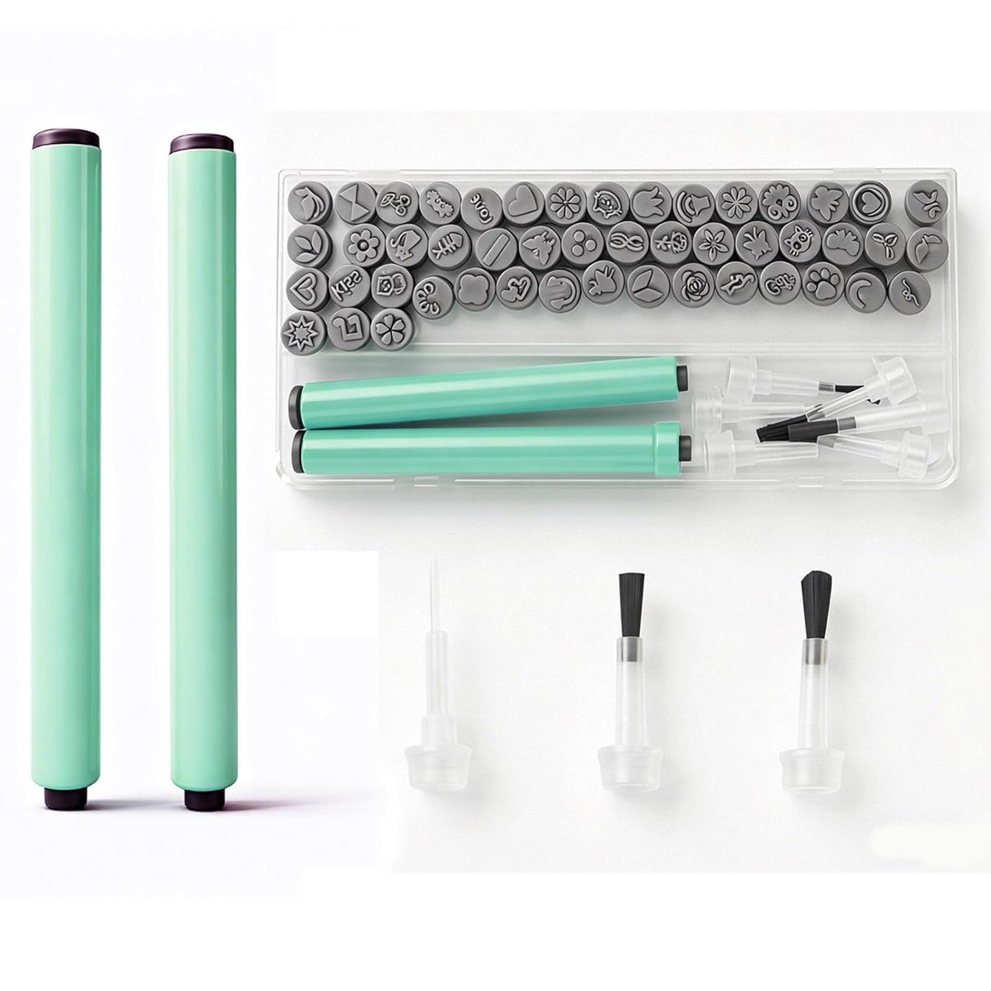 56Pcs Nail Art Stamping Pen Set Reusable DIY Nail Art Tool with Various Floral, Geometric and Animal Patterns - A Gift for Ladies- green black