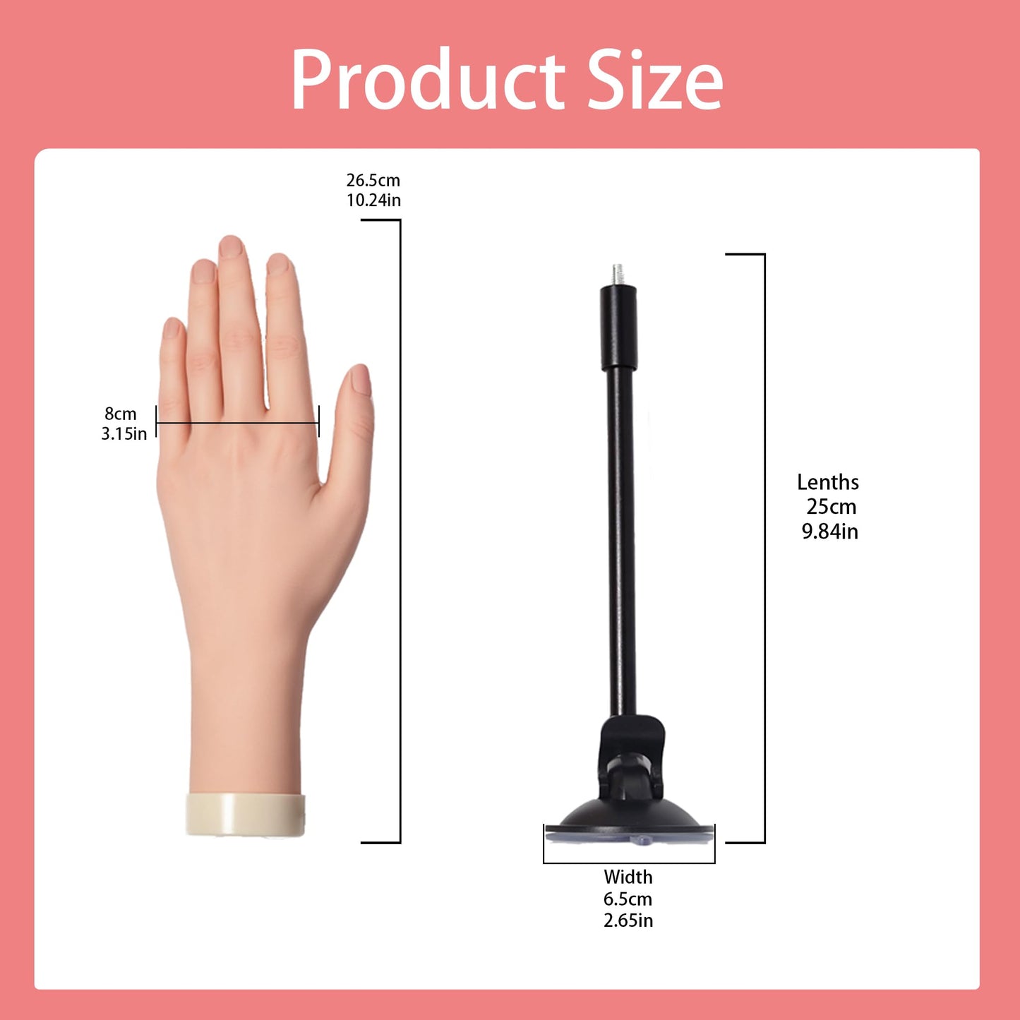 Practice Hand for Acrylic Nails with Stand Bracke,left Practice Hand for Acrylic Nails With Holder, Flexible Bendable Fake Hand Manicure Nail Practice Hand