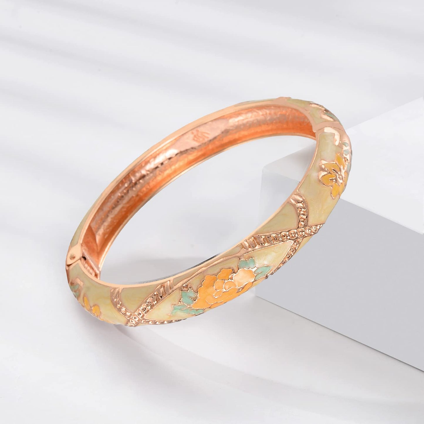 UJOY Bangles Bracelets Gorgeous Enameled Flower Cloisonne Plated Indian Jewelry Sets Box for Womens Gift 55A103-55A128 Green Yellow