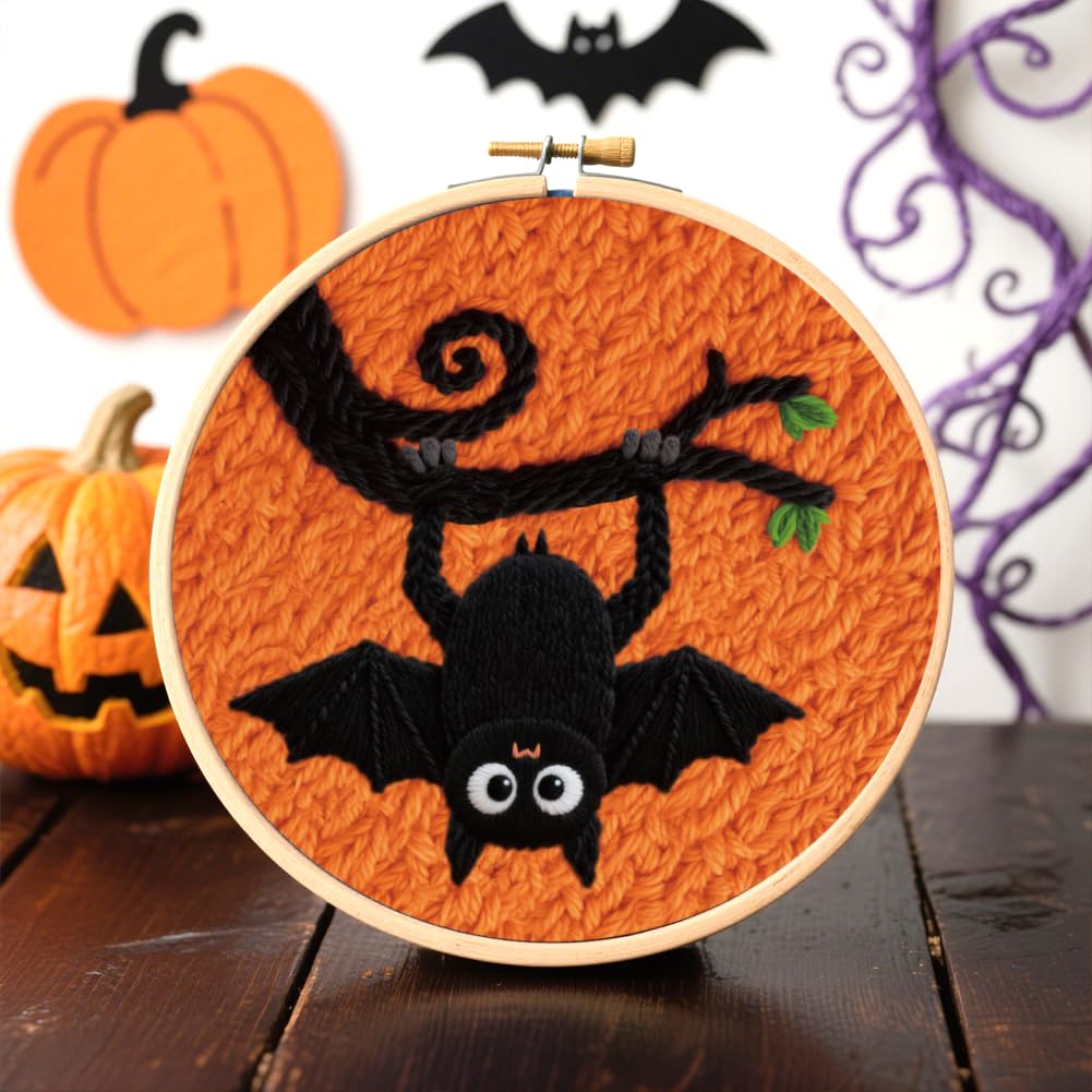 ACRNIGHEET 6Pcs Punch Needle Kits for Adults Beginners Include Instructions, Halloween Punch Needle Embroidery Kit, Pre-Printed Pattern, Embroidery Hoop, Yarns, Needles, DIY Crafts Gifts Idea