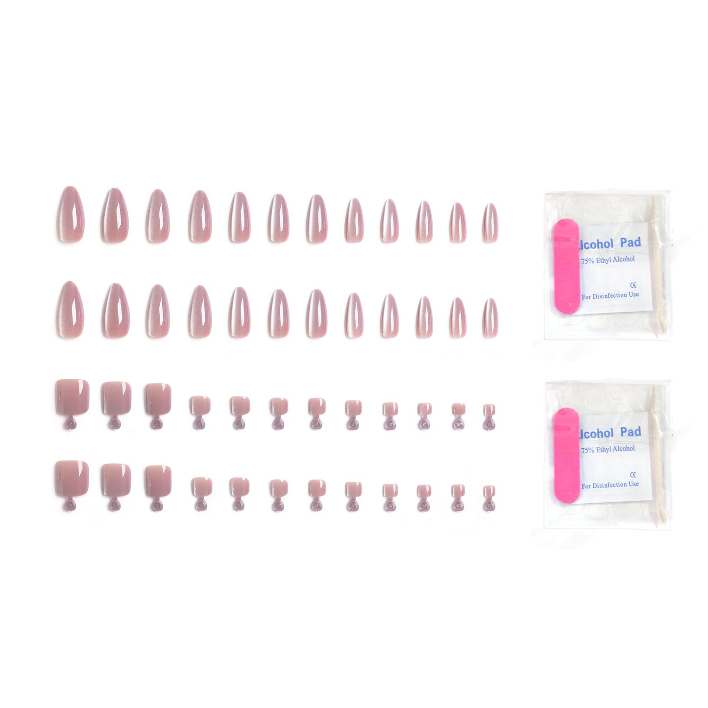 YTETUOE Press On Nails, 48pcs Hands and Feet Full Set Kit with Gel DIY Tools, Pink Cat Eye Style, Salon-Quality Fake Nails Tip