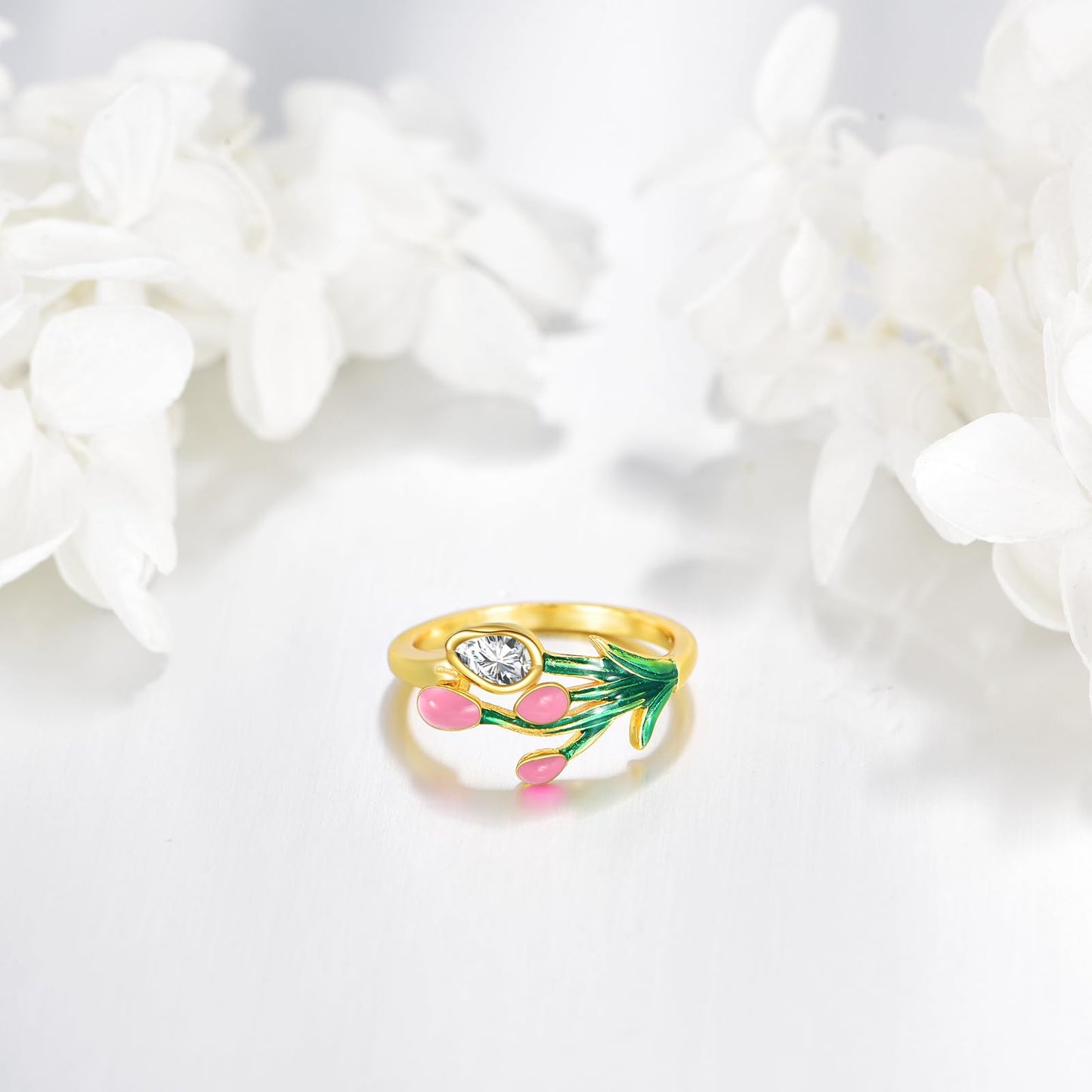 POPLYKE Tulips Flower Ring Sterling Silver Boho Adjustable Open Ring Spoon Ring Vintage Thumb Rings for Women