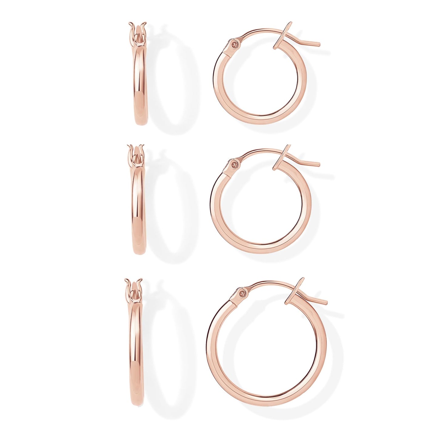 PAVOI 18K Rose Gold 925 Sterling Silver Post Hoop Earrings for Women - Thin Small Gold Huggie Hoop Earrings - 3-Pair Set