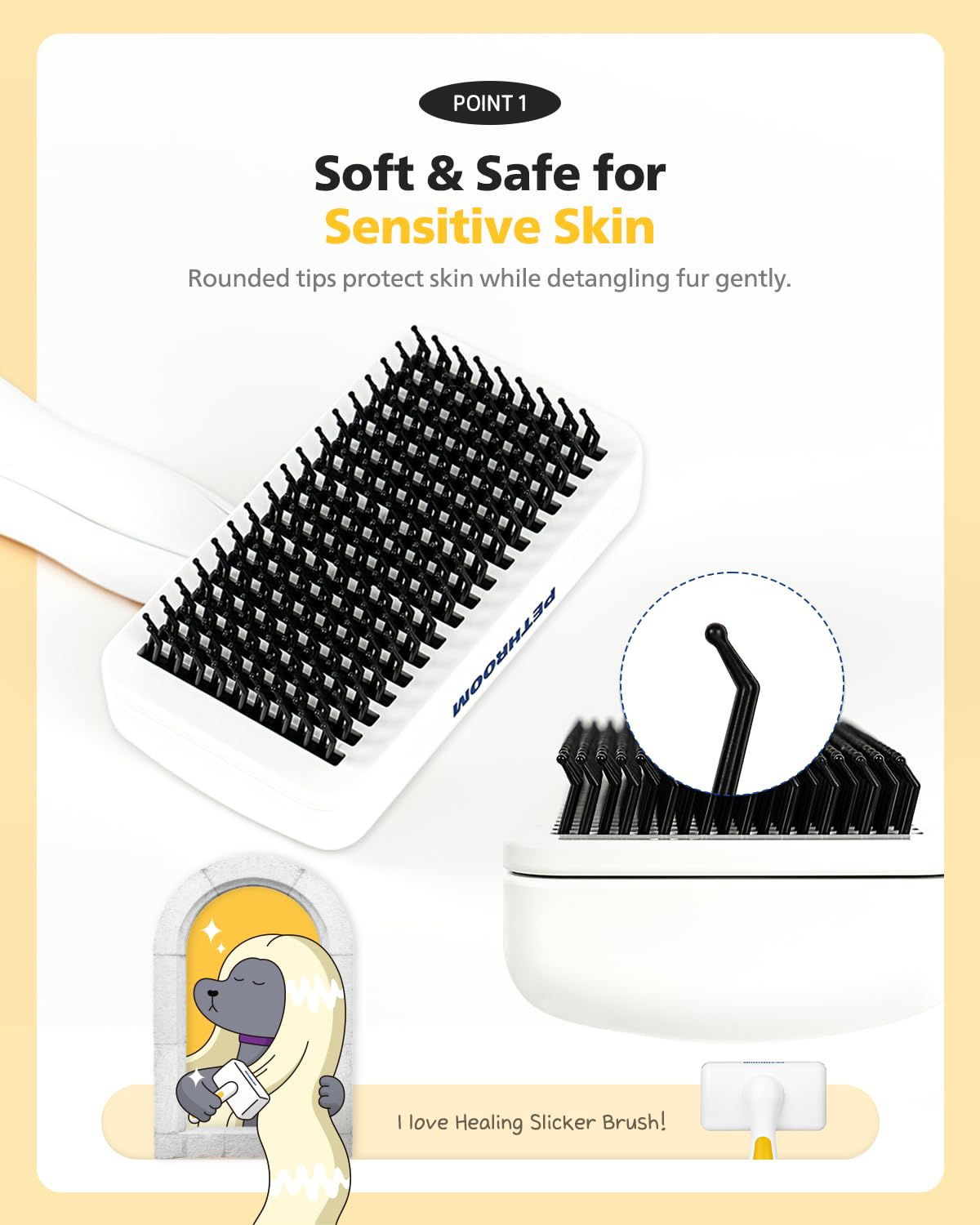 [PETHROOM] Healing Slicker Brush & Easy Facial Comb & Healing Brush Bundle | Pet Eye Booger Remover Rounded Comb & Coated Tips for Deshedding & Soothing Silicone Grooming Tool
