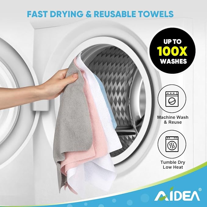 AIDEA Microfiber Cleaning Cloth Roll, 75PK, Reusable Tear Away Paper Towels, Microfiber Towels for Cars, Washable Shop Rags Blue, Lint Free Rags for House, Mechanic, Workshops, 11.5"×11.5"