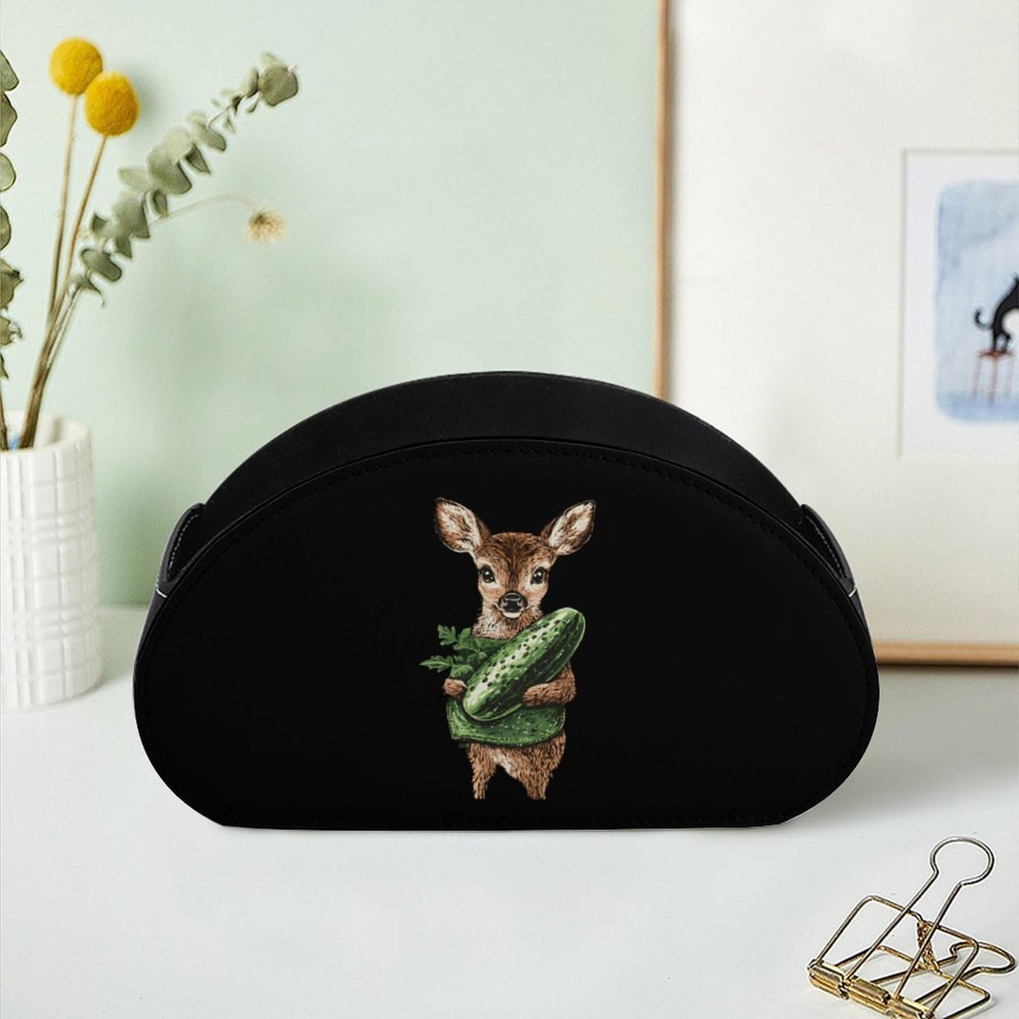 Cute Deer Cucumber Pickle Remote Control Holder with 5 Compartments Caddy Desktop Organizer for Home Office
