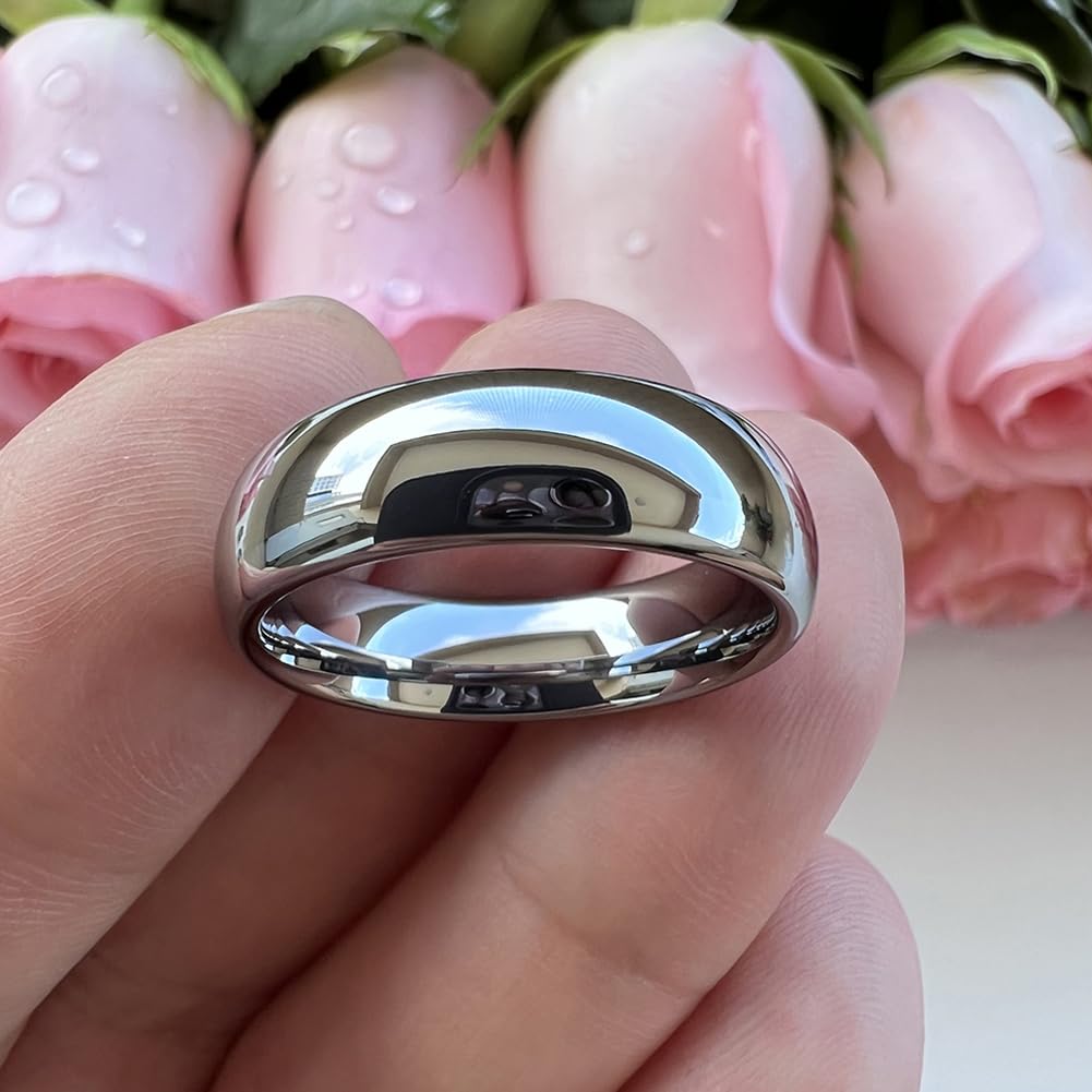TUTISS 6mm Tungsten Rings for Men Women Engagement Wedding Bands Domed Polished Comfort Fit Size 9