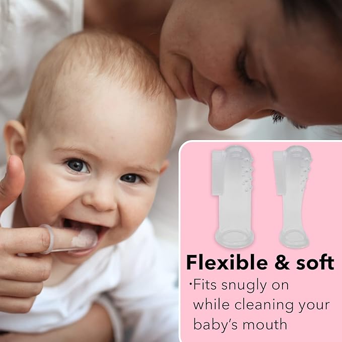 Baby Finger Toothbrush (Set of 3) - Silicone Baby Toothbrush with 3 Cases in Blue, Pink & Clear- Toddler Training Toothbrush - Newborn Oral Massager - Easy Oral Hygiene for Kids & Pets