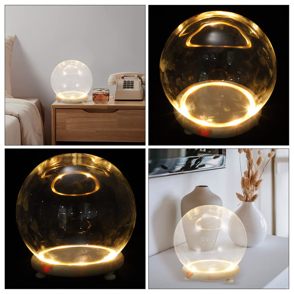 EXCEART Glass Dome with Wooden Base 4 Inch Clear Display Cover Ornament for Home Decor Featuring Led Lighted Preserved Flower Container Micro Landscape Display